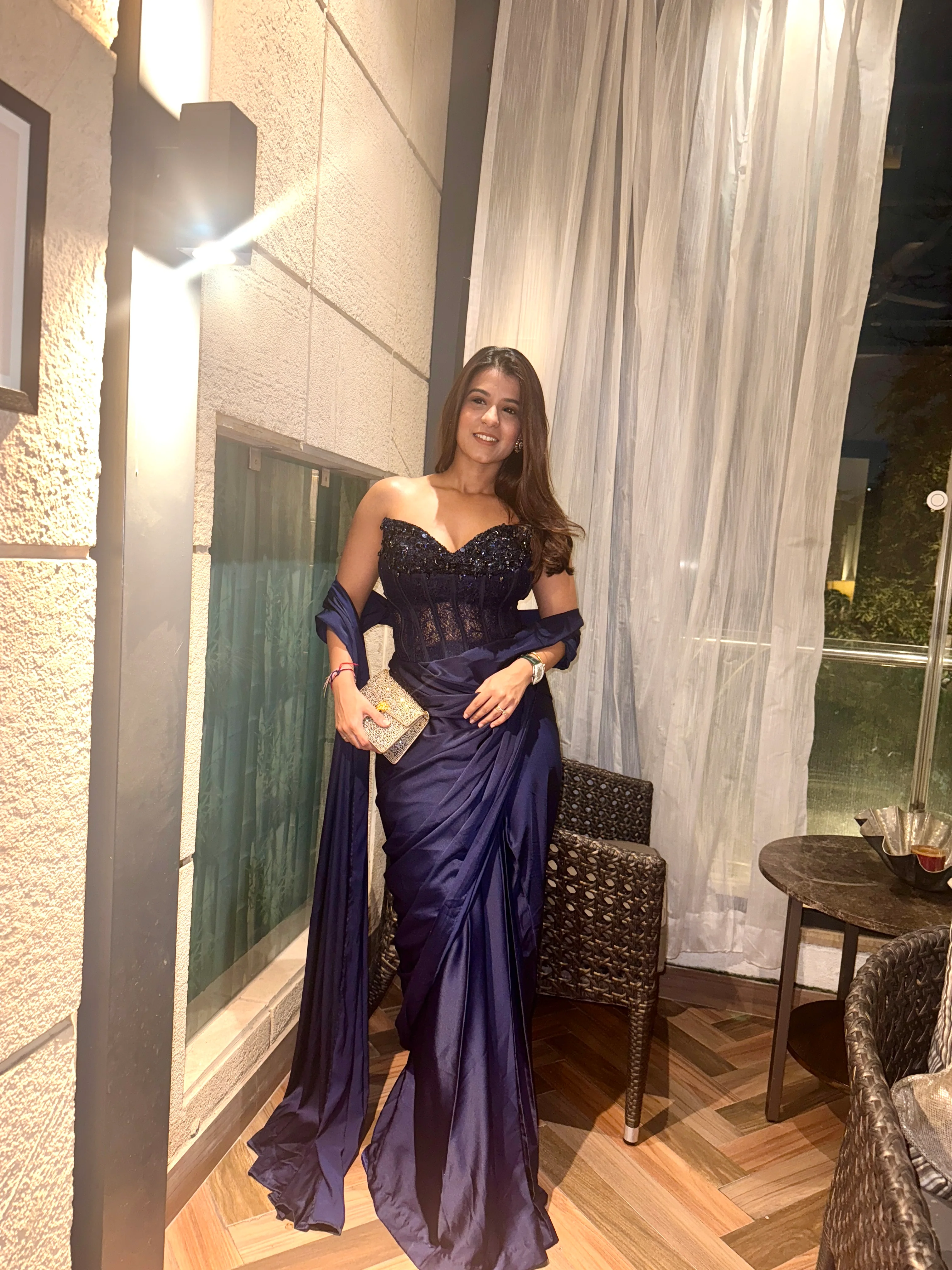 BLUE SEQUIN & LACE CORSET SAREE - Image 2