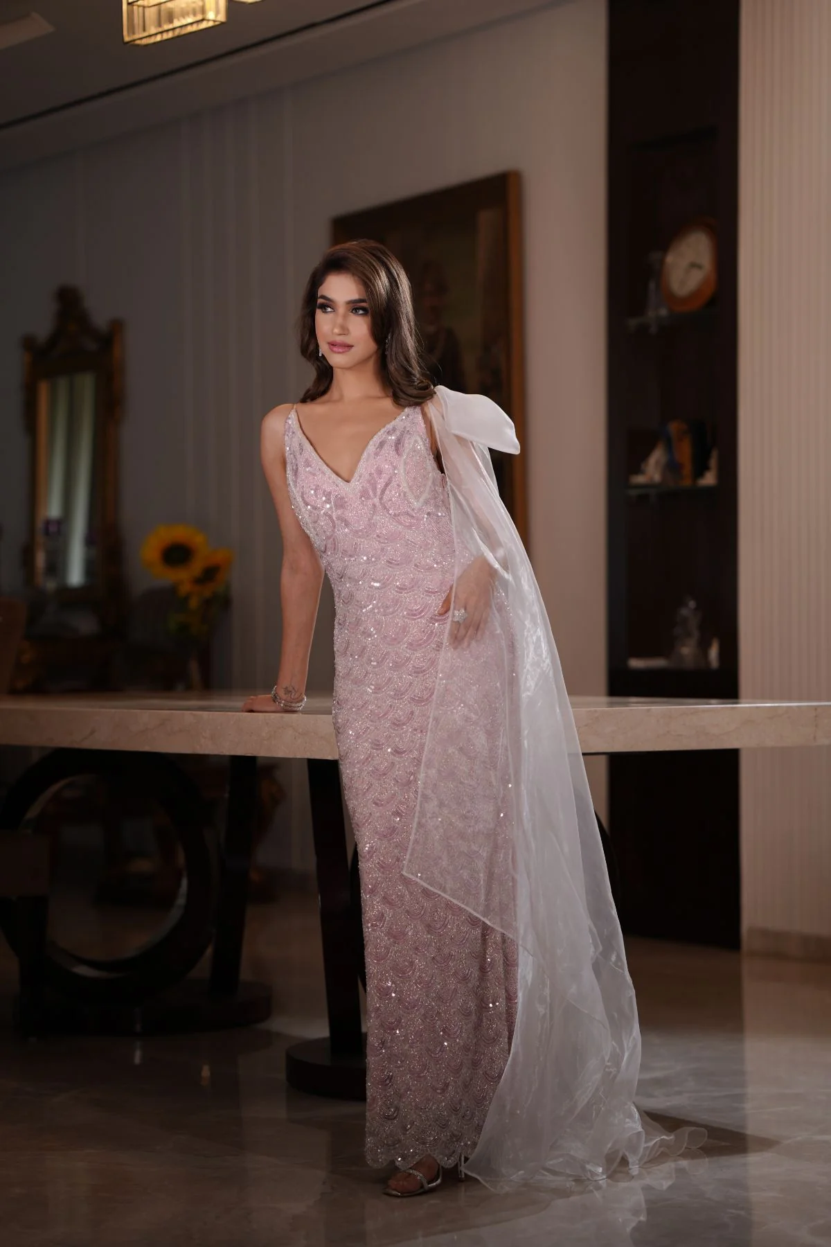 Blush Pink Sequin Gown - Image 3