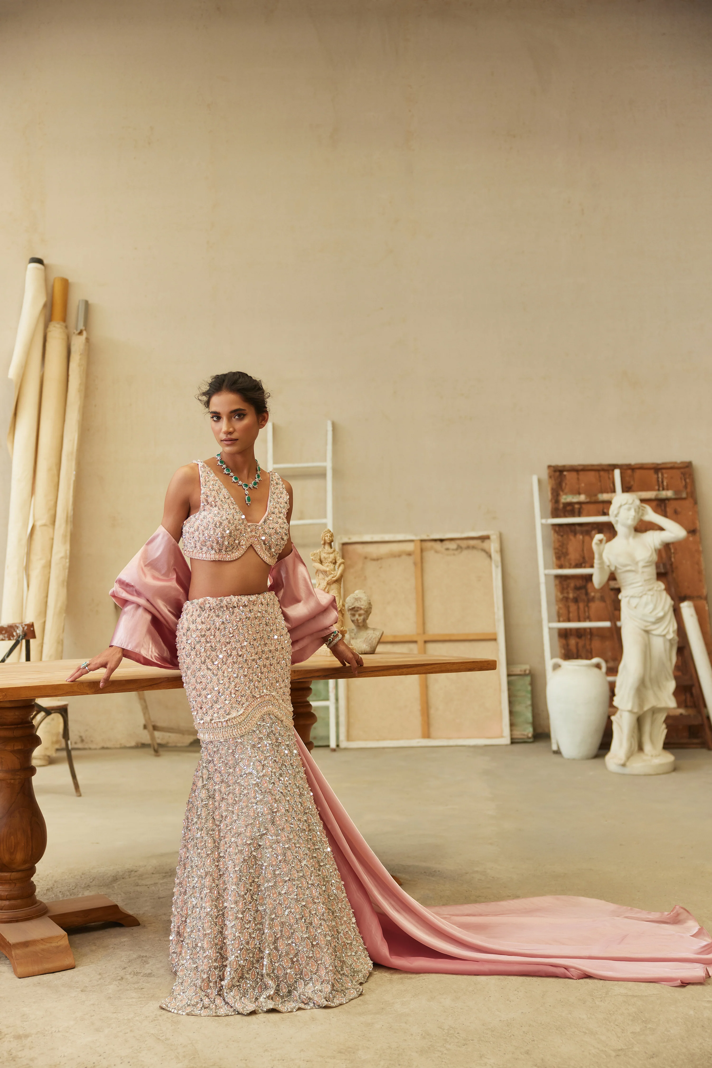 Celestial pink mermaid lehenga - Image 6