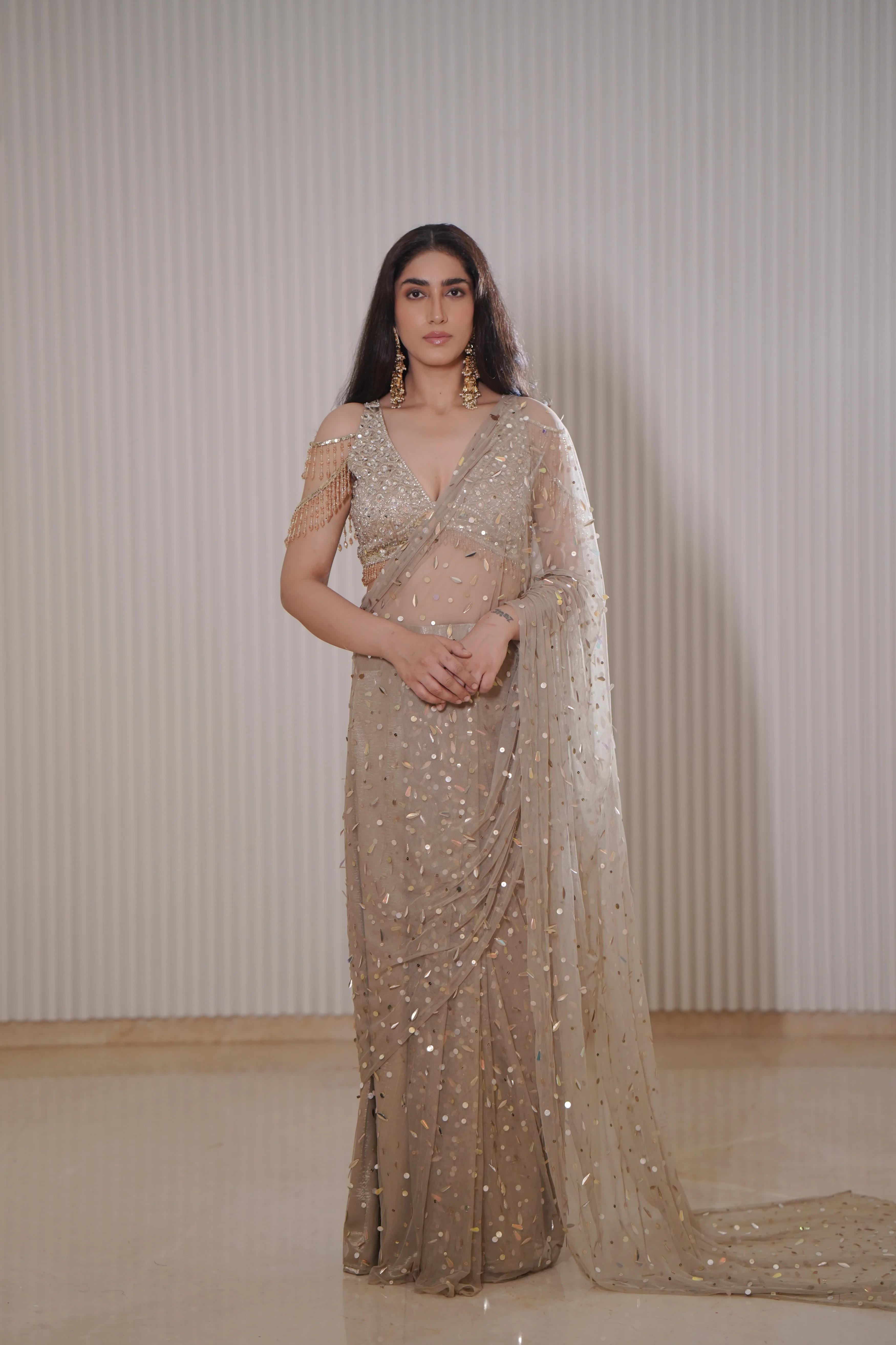 Champagne Sparkle Saree - Image 10