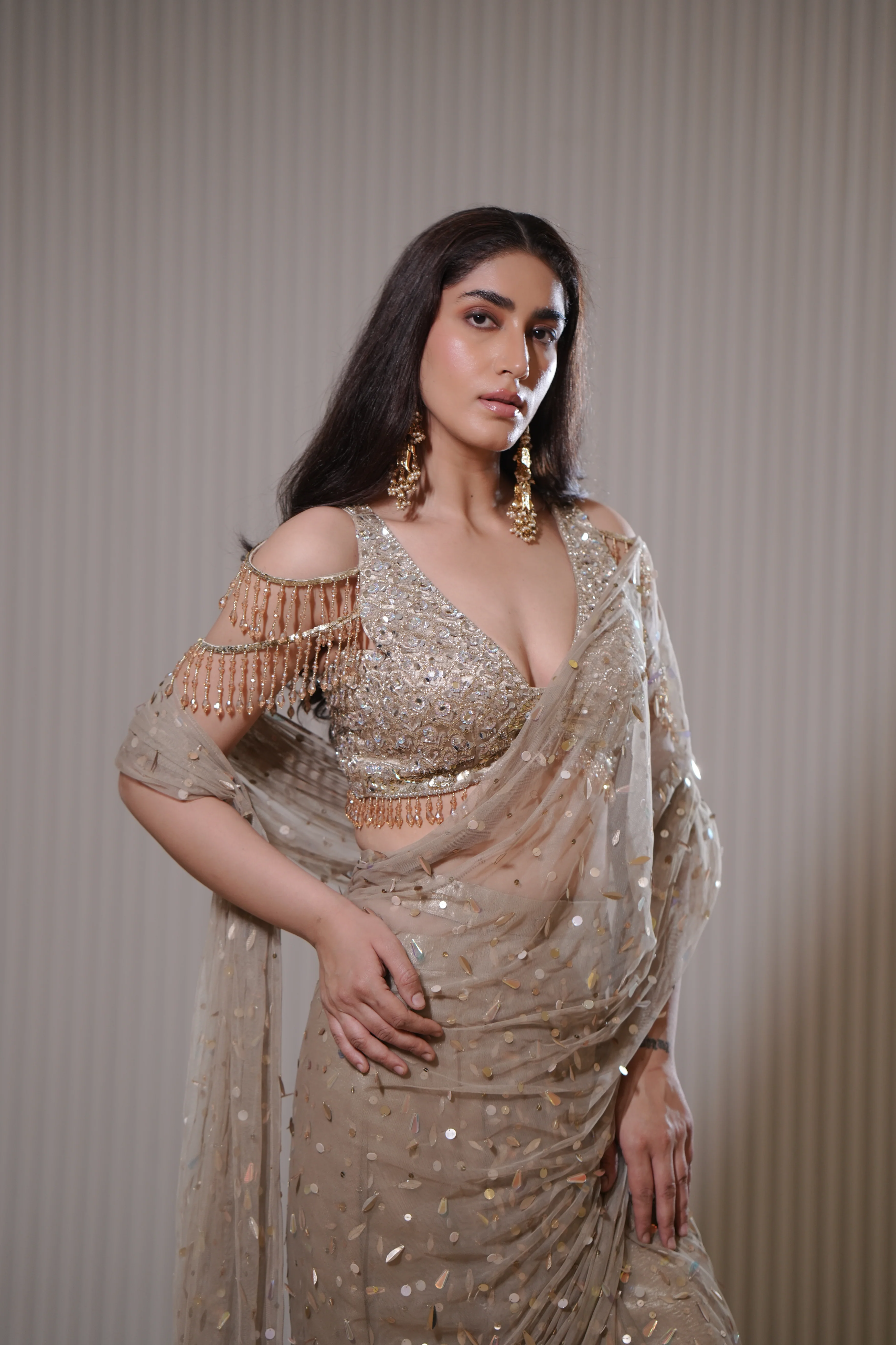 Champagne Sparkle Saree - Image 3