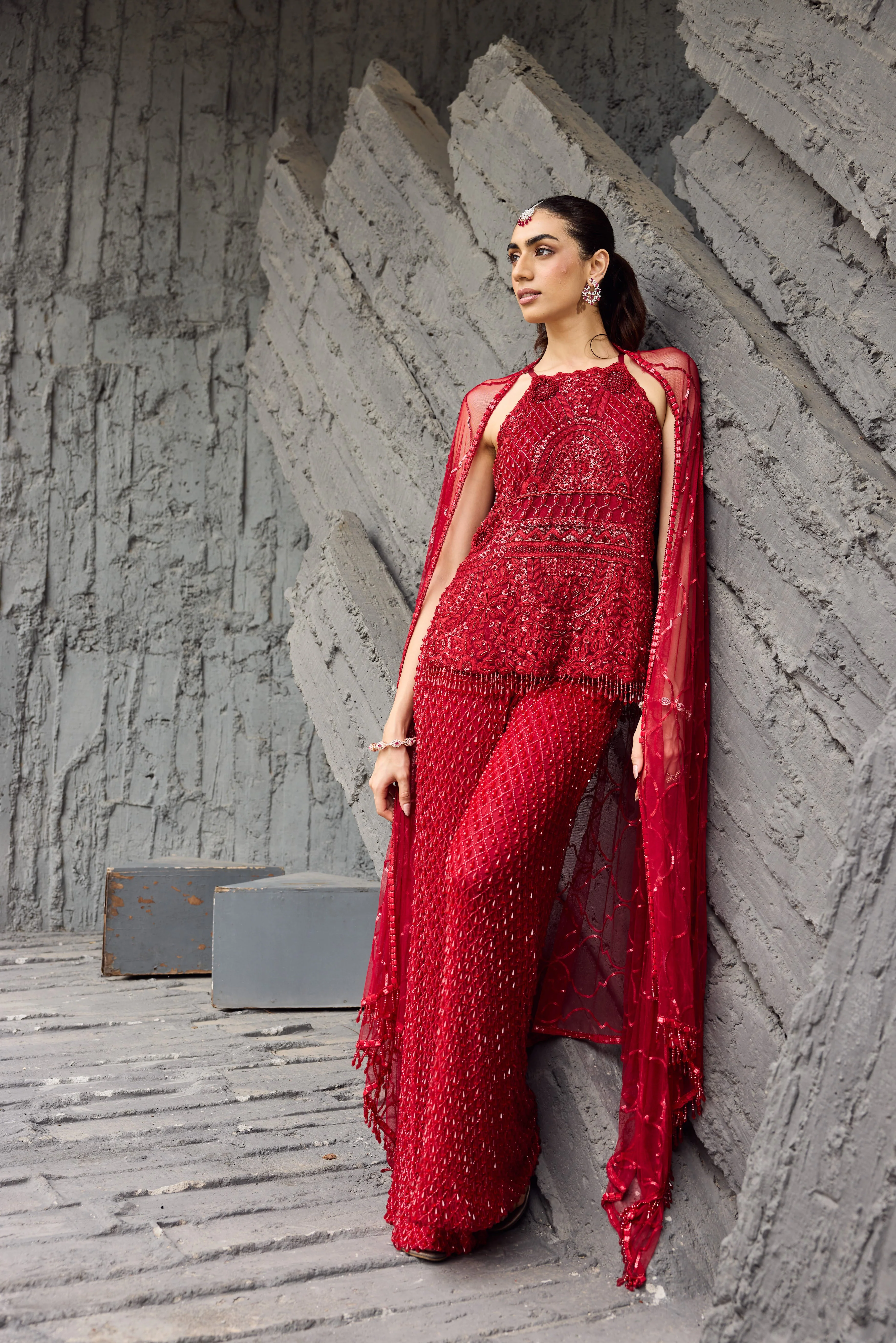 Crimson Red Sharara set - Image 3
