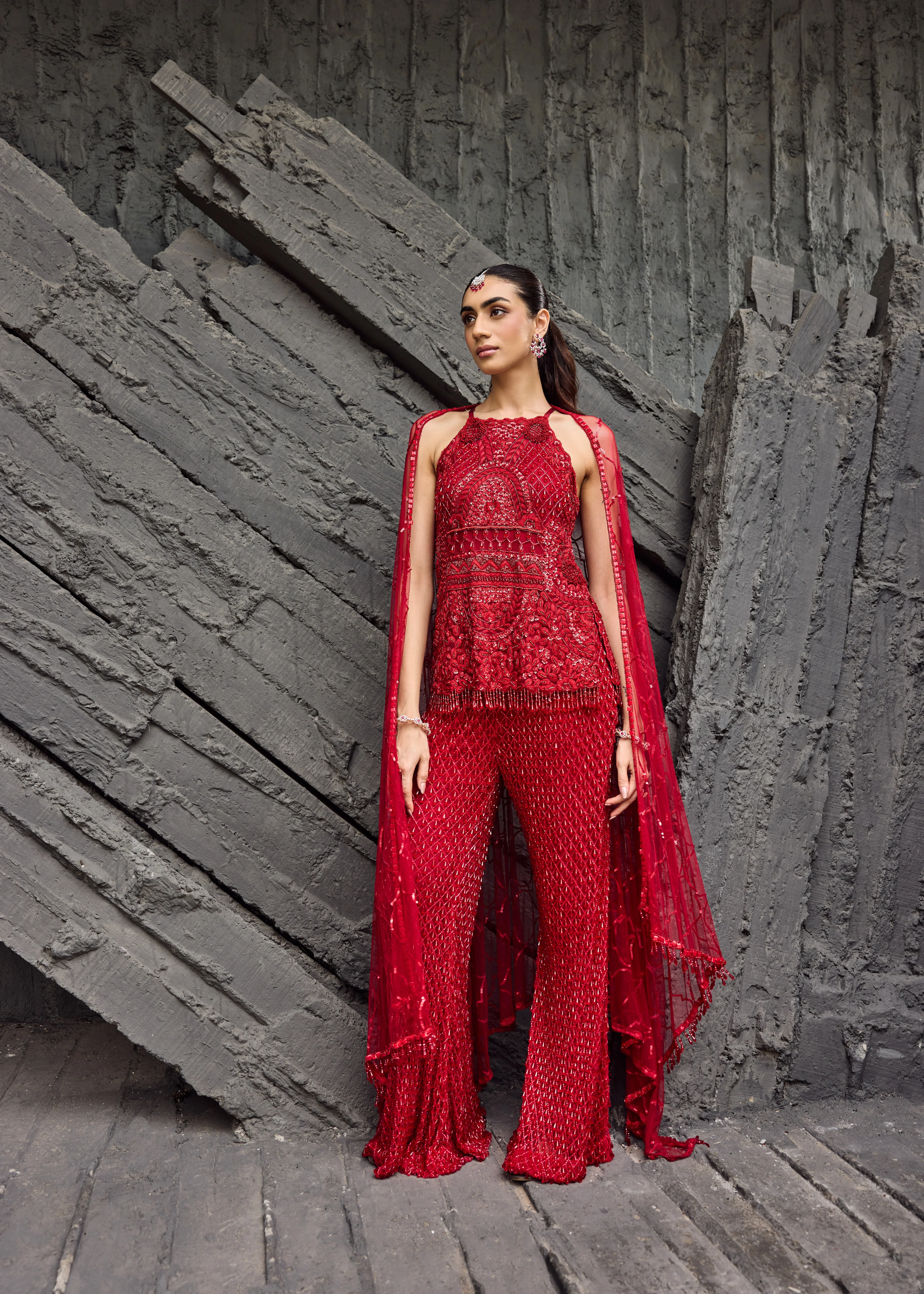 Crimson Red Sharara set - Image 4