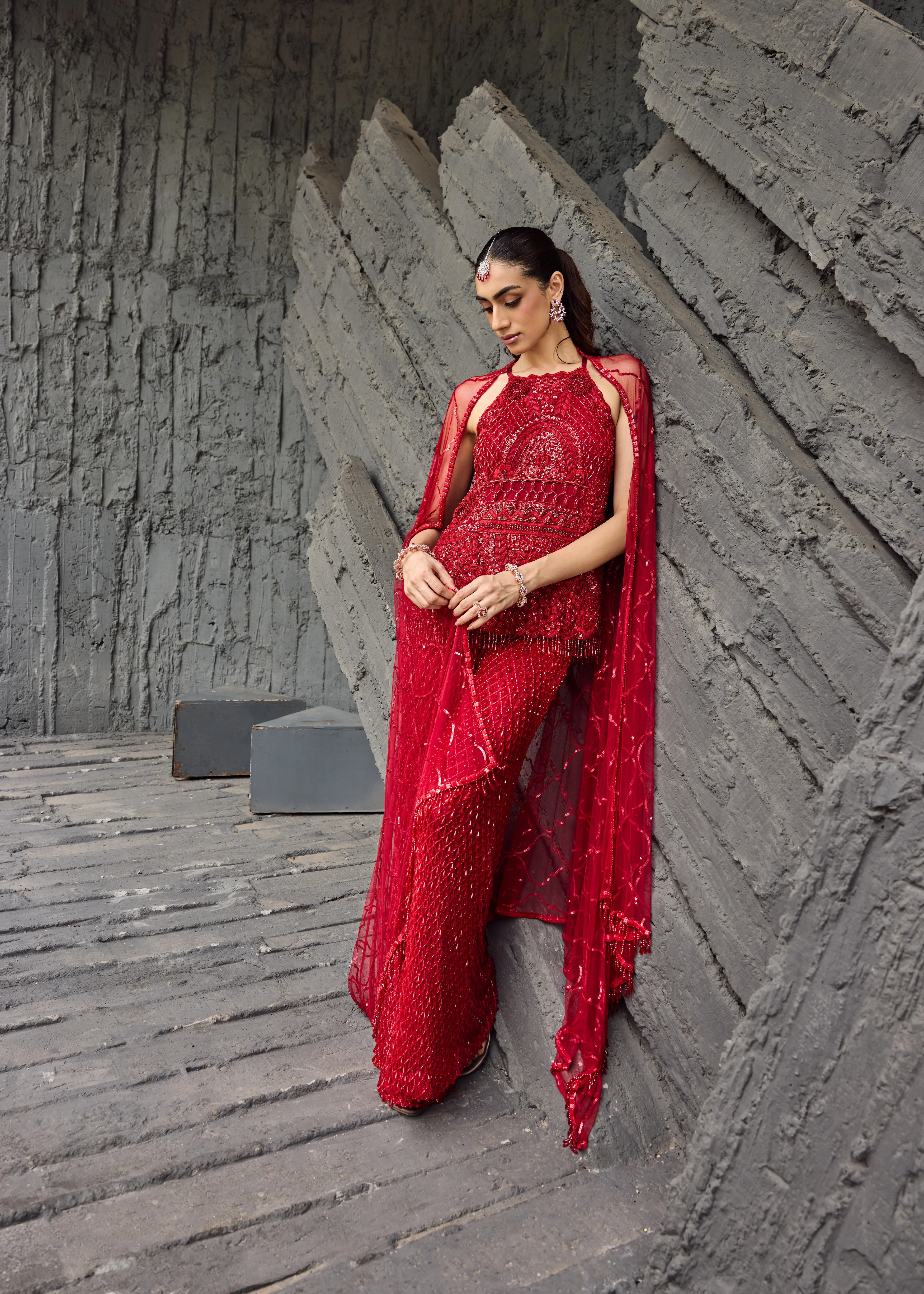 Crimson Red Sharara set - Image 5