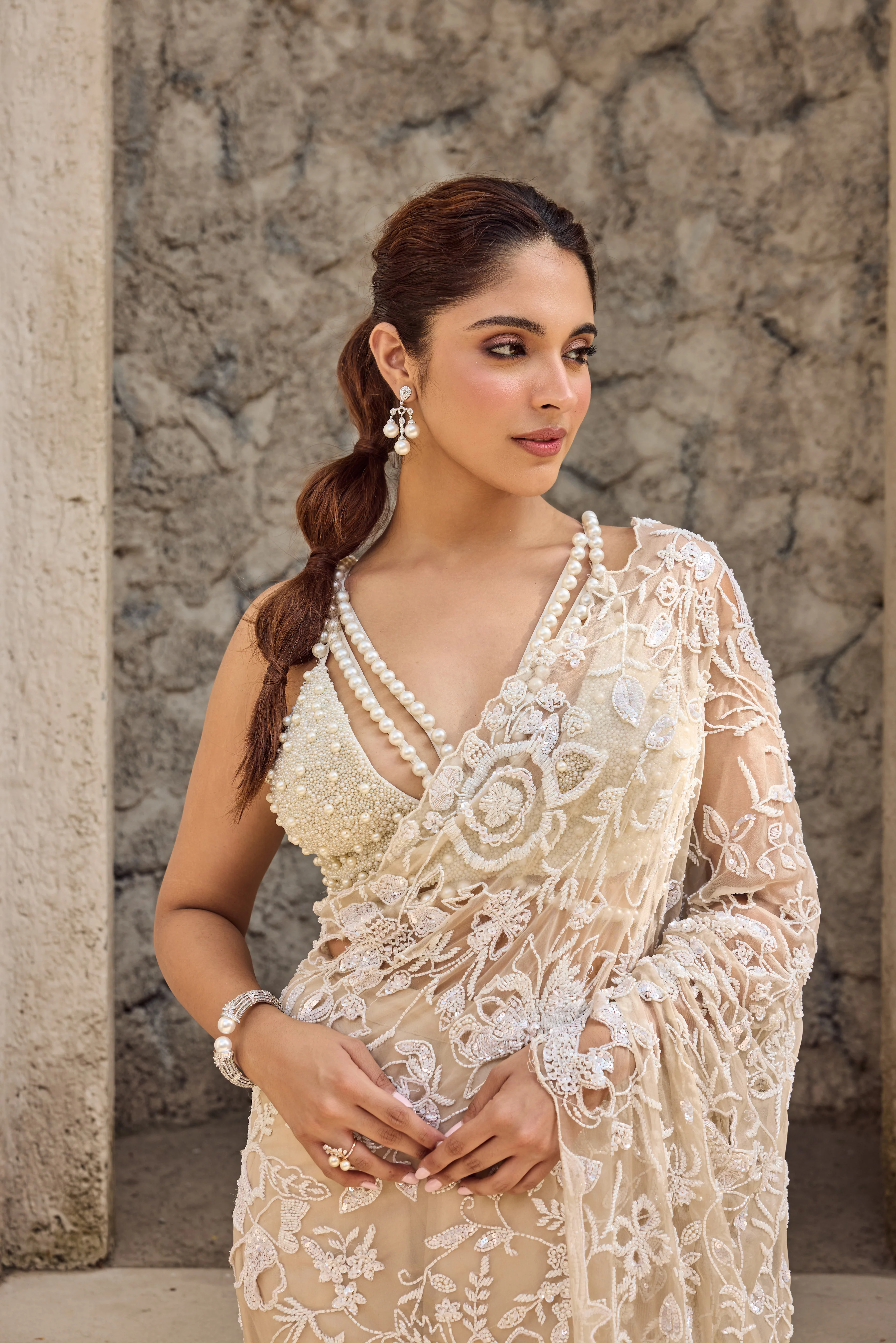 Dahlia - Cream organza saree - Image 3