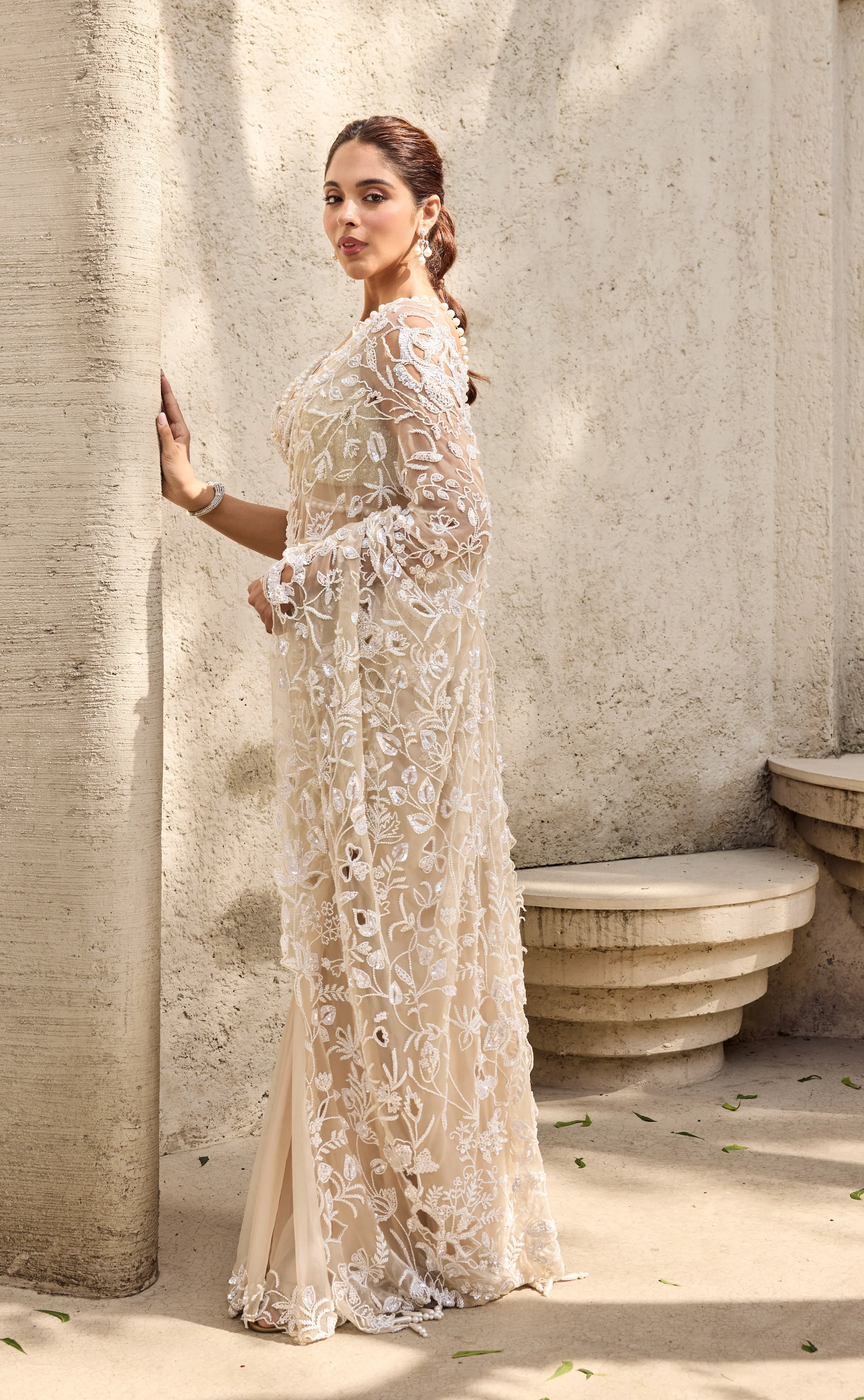 Dahlia - Cream organza saree - Image 6