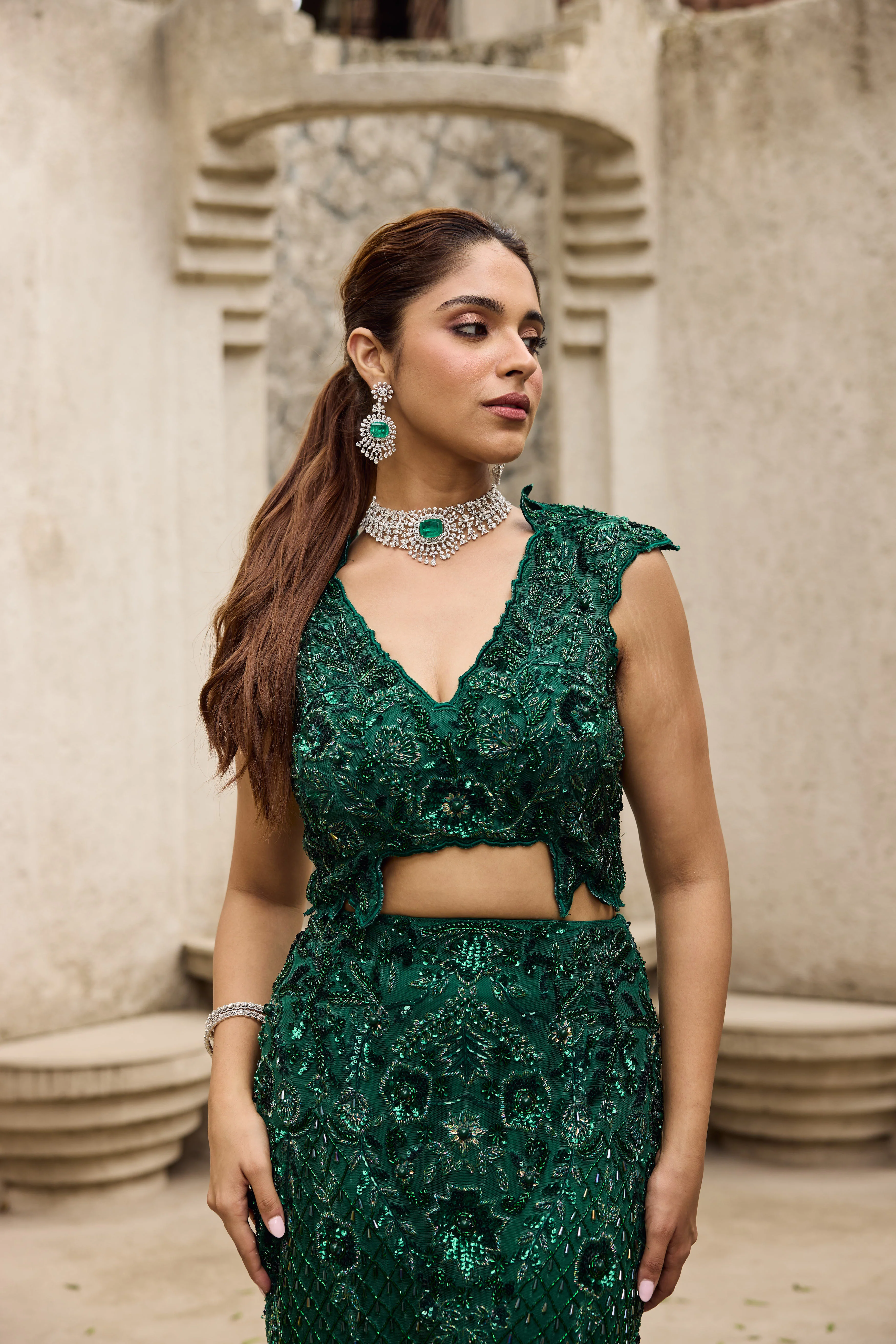 Deep shimmering green cut work gown - Image 10