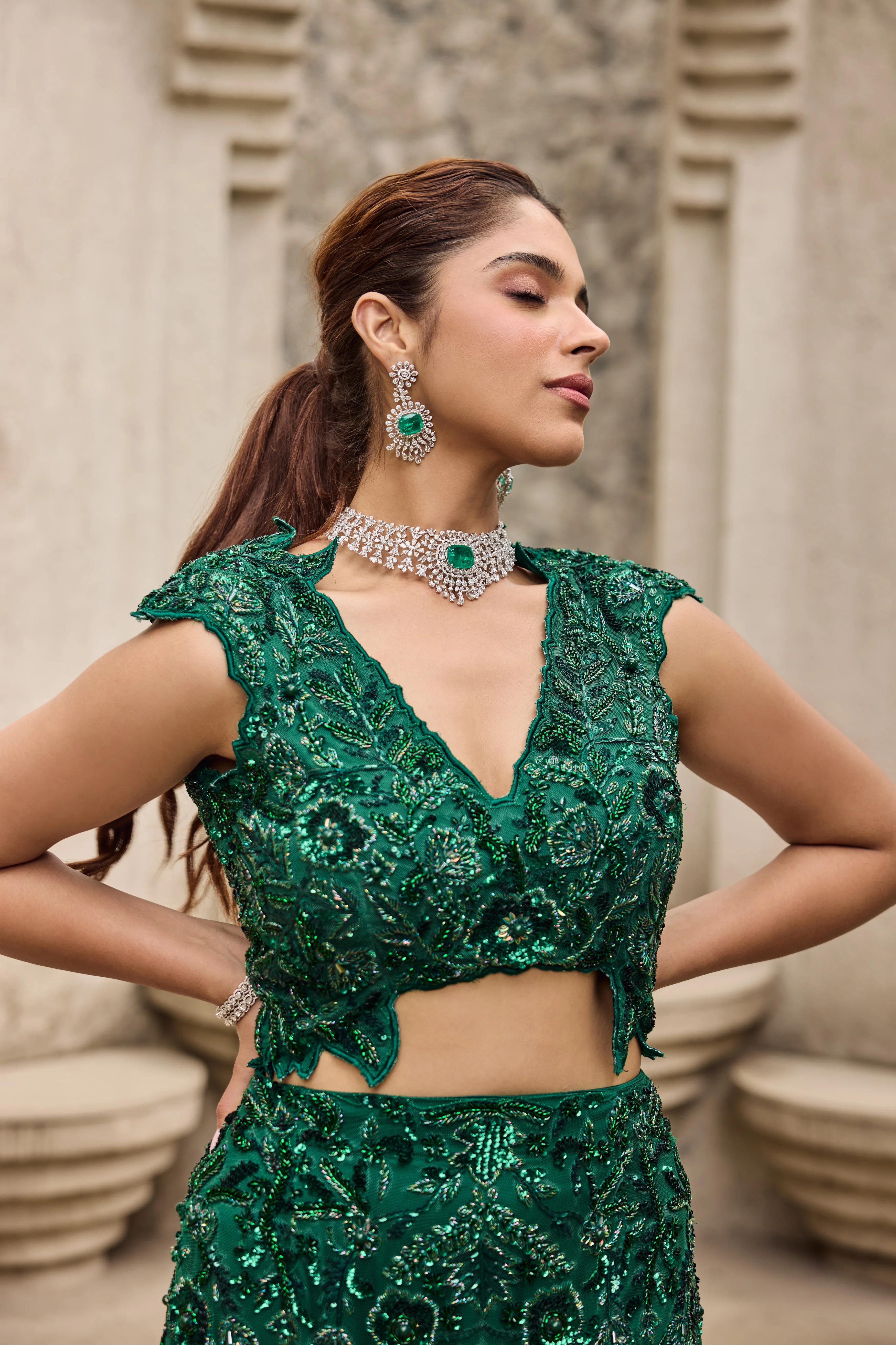 Deep shimmering green cut work gown - Image 3