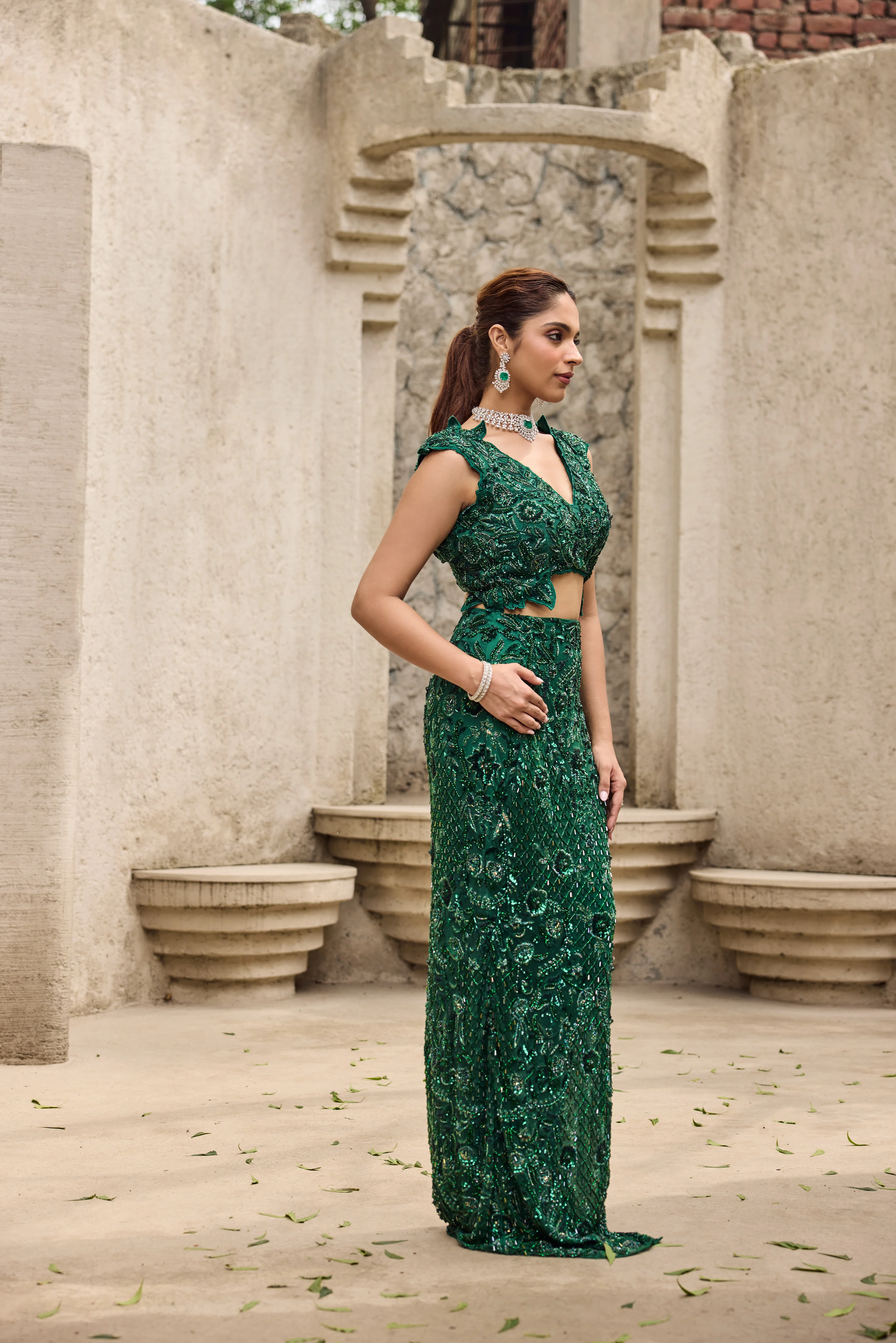 Deep shimmering green cut work gown - Image 6