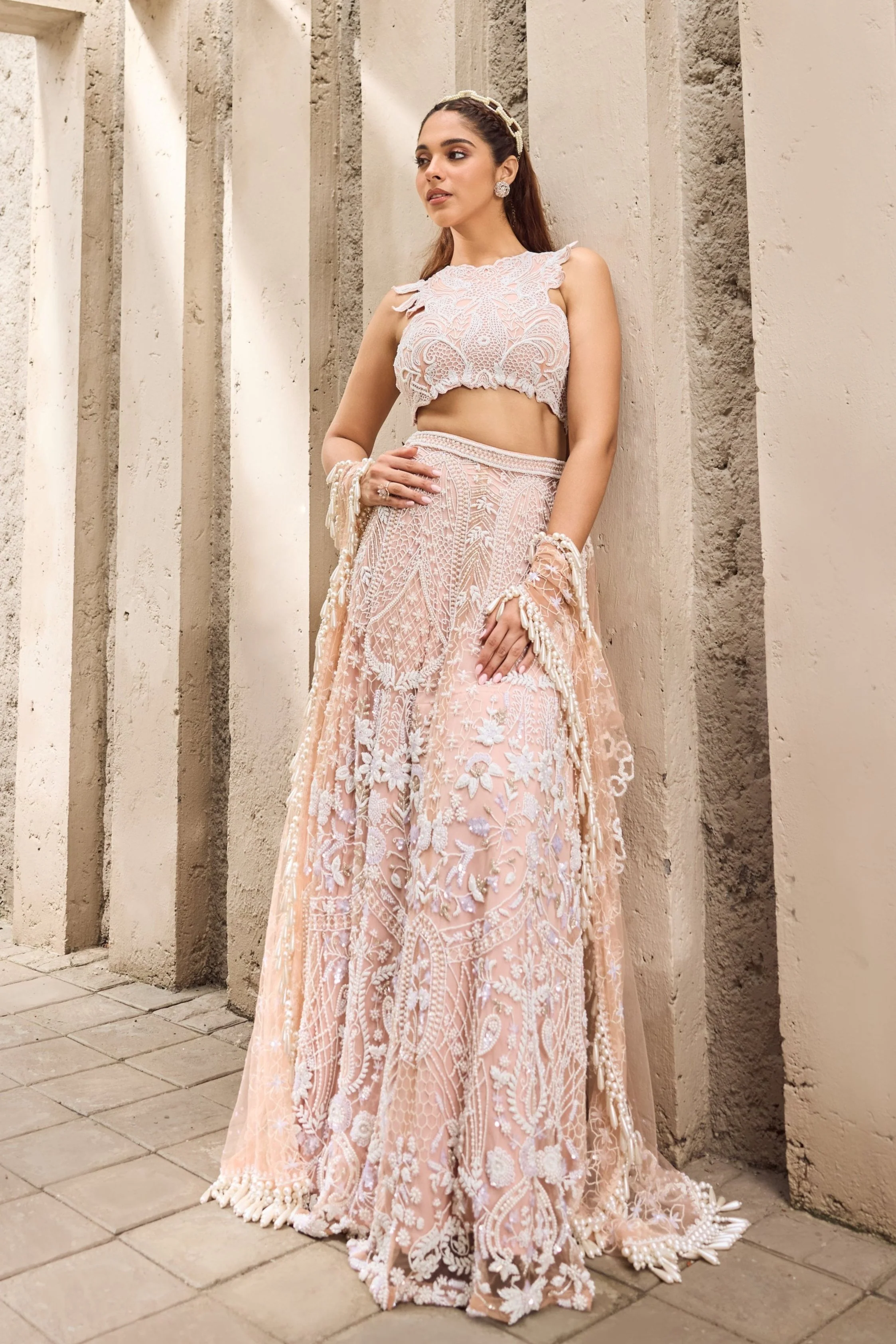Dream - A soft pink and ivory lehenga - Image 6