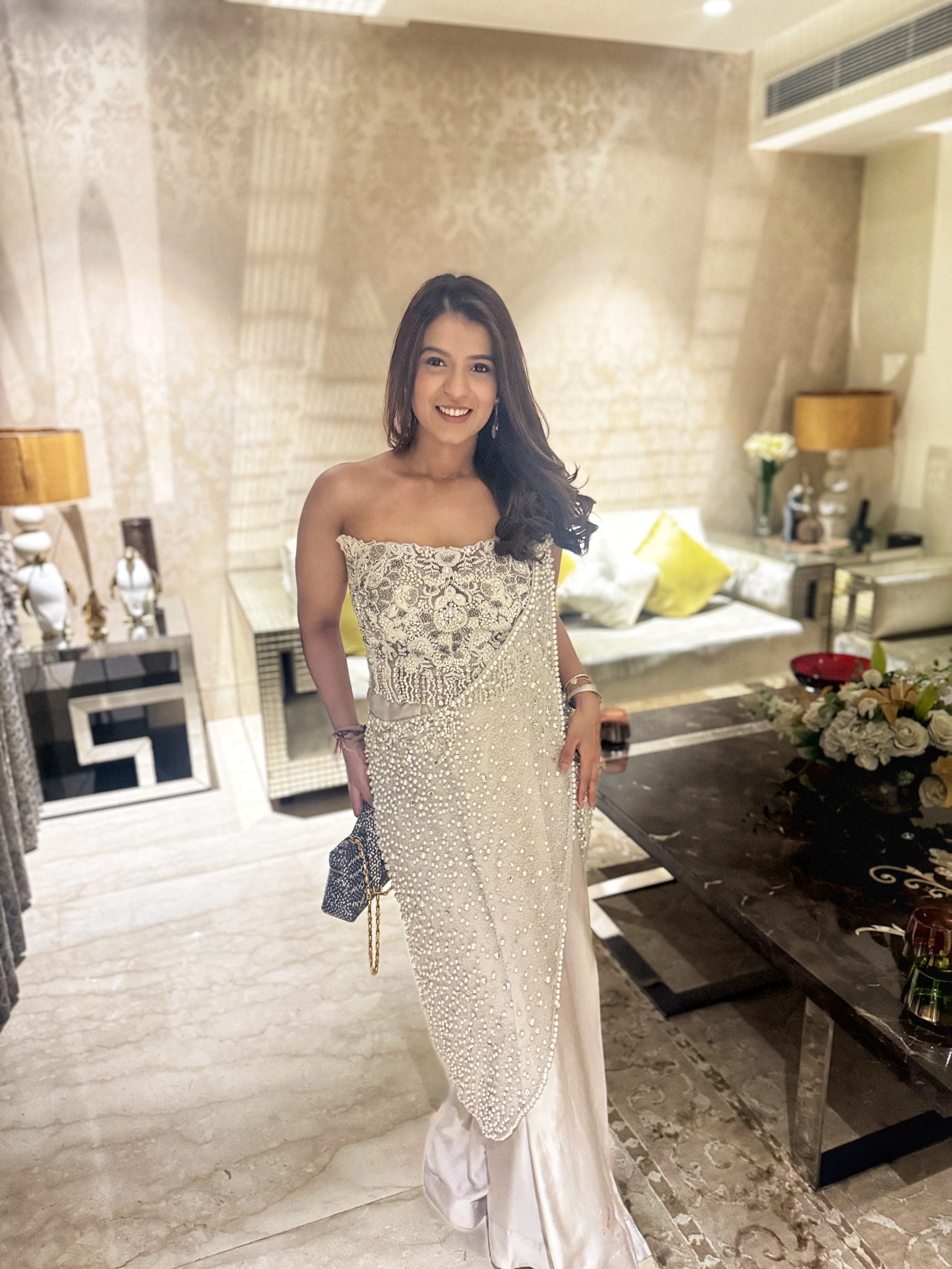 EMBROIDERED CORSET WITH PEARL SARI - Image 3