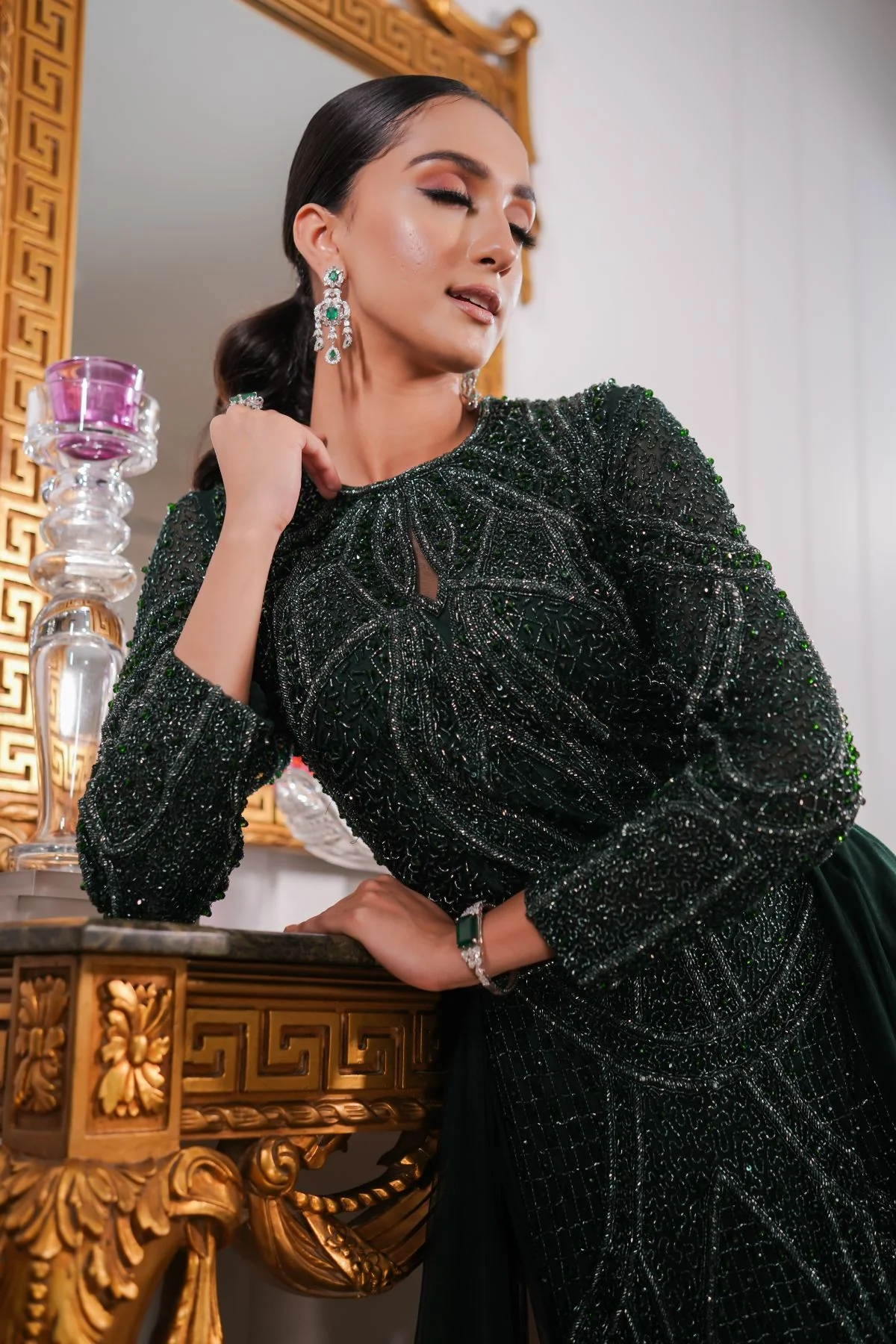 Emerald Green Embroidered Gown - Image 4