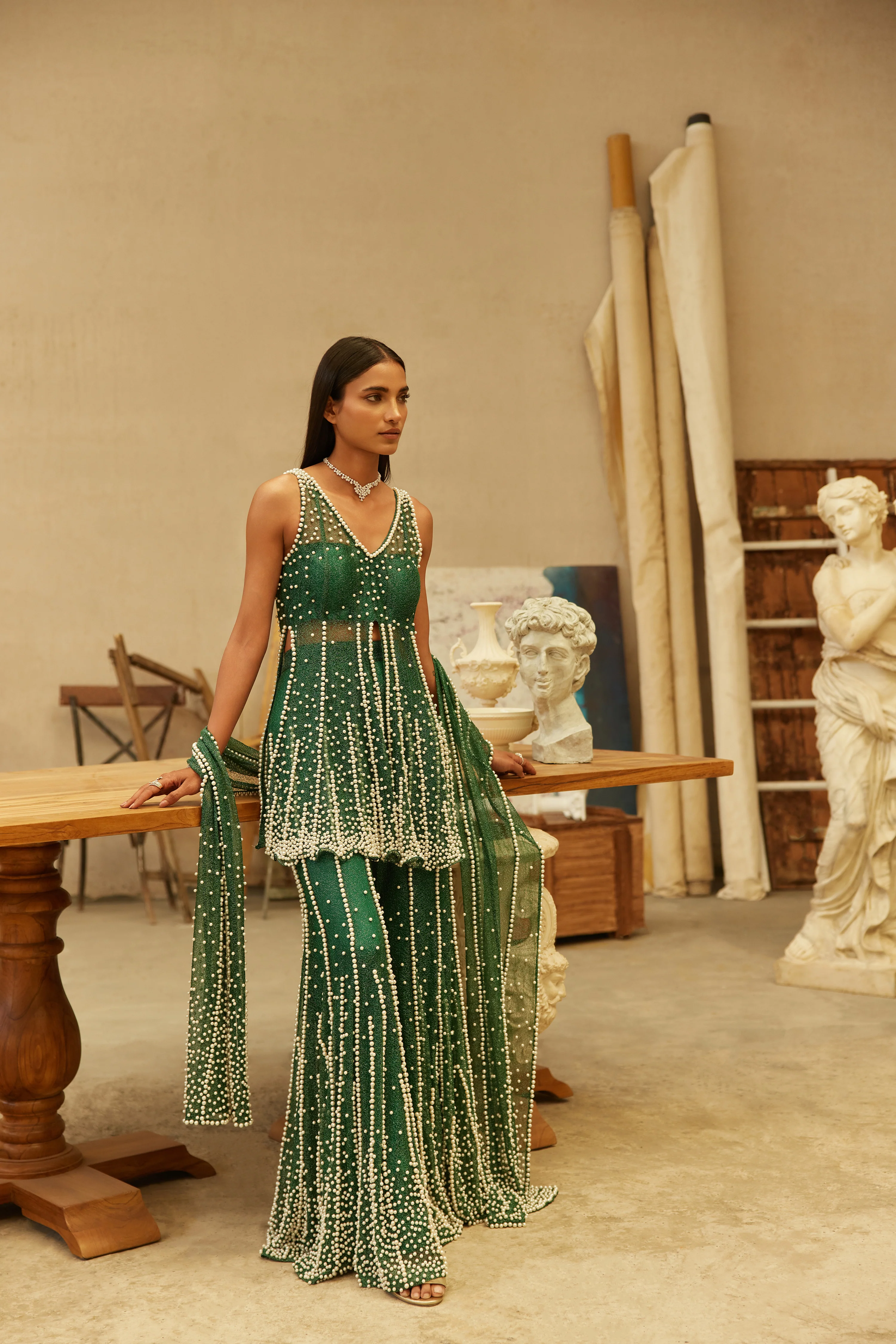 Emerald pearl sharara set - Image 3