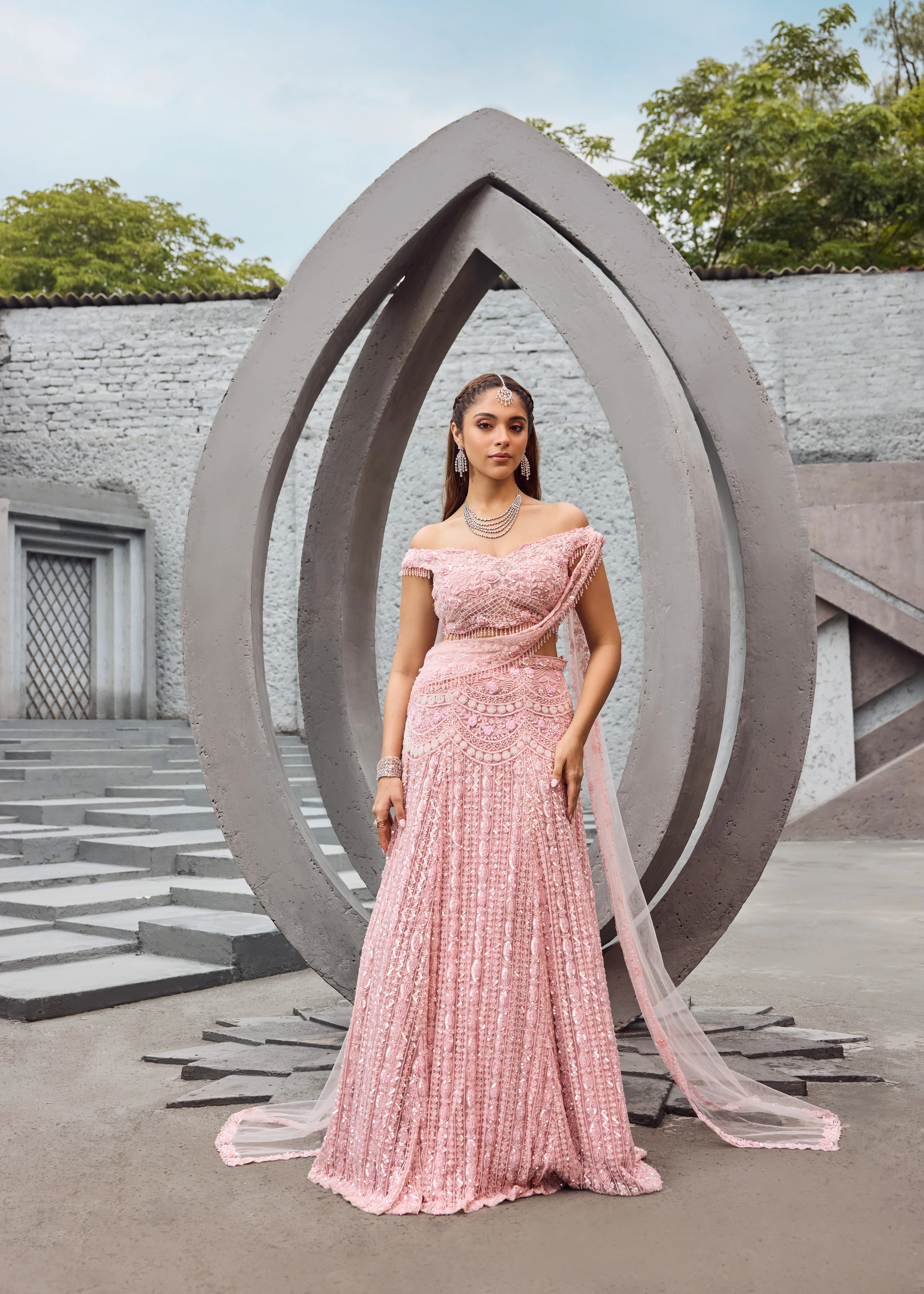 Flamingo -  Soft Pink shimmer lehenga - Image 3