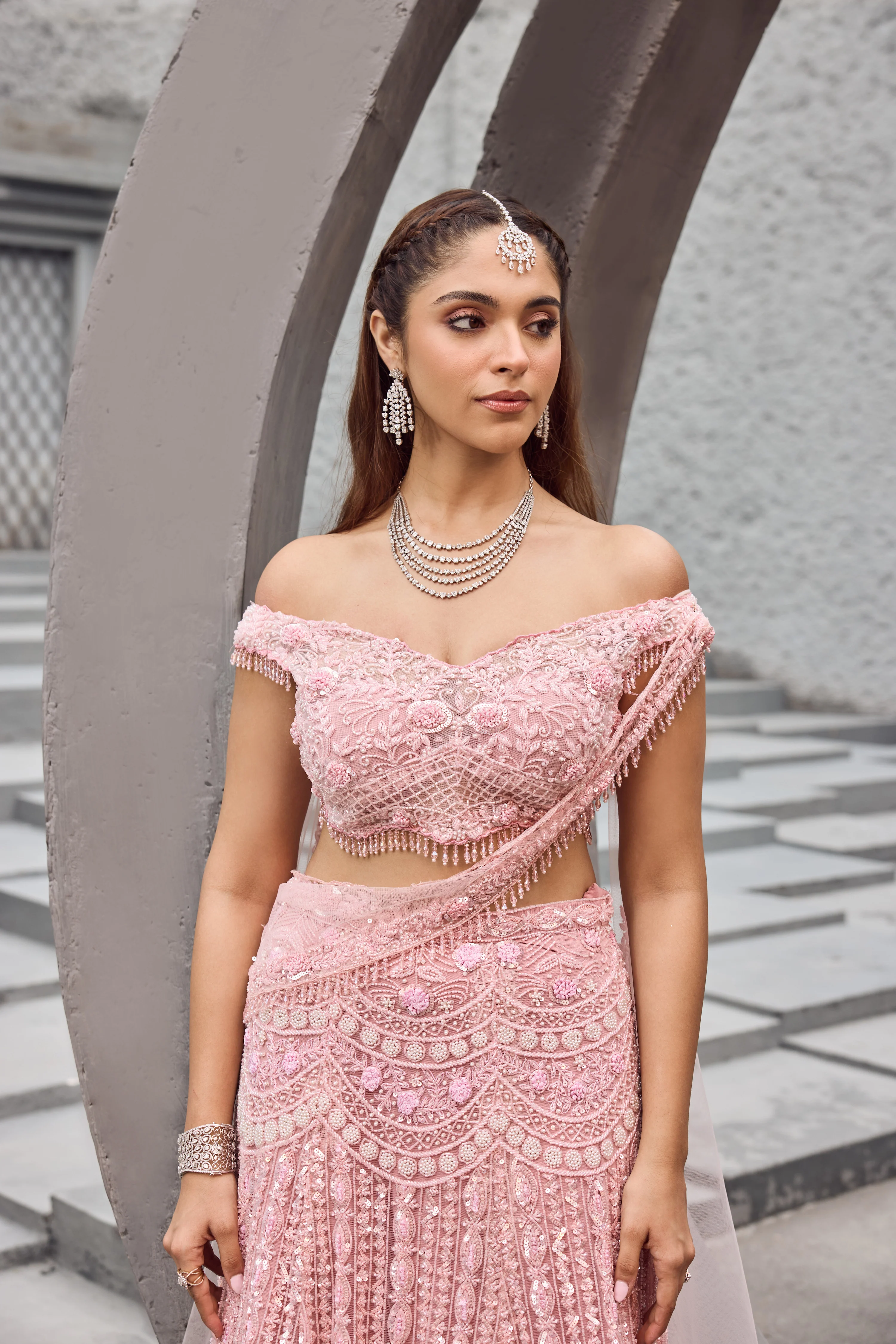 Flamingo -  Soft Pink shimmer lehenga - Image 4