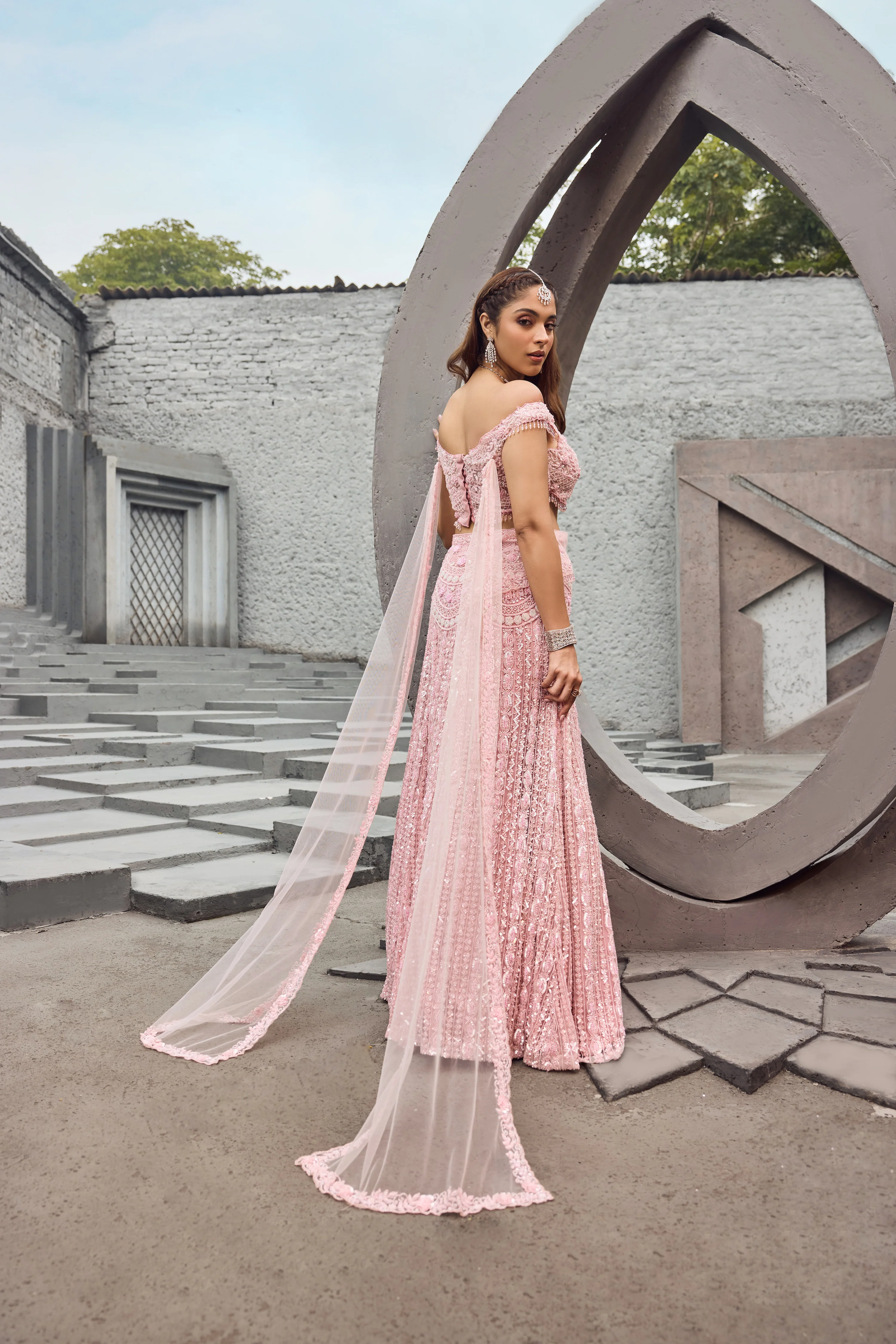 Flamingo -  Soft Pink shimmer lehenga - Image 5