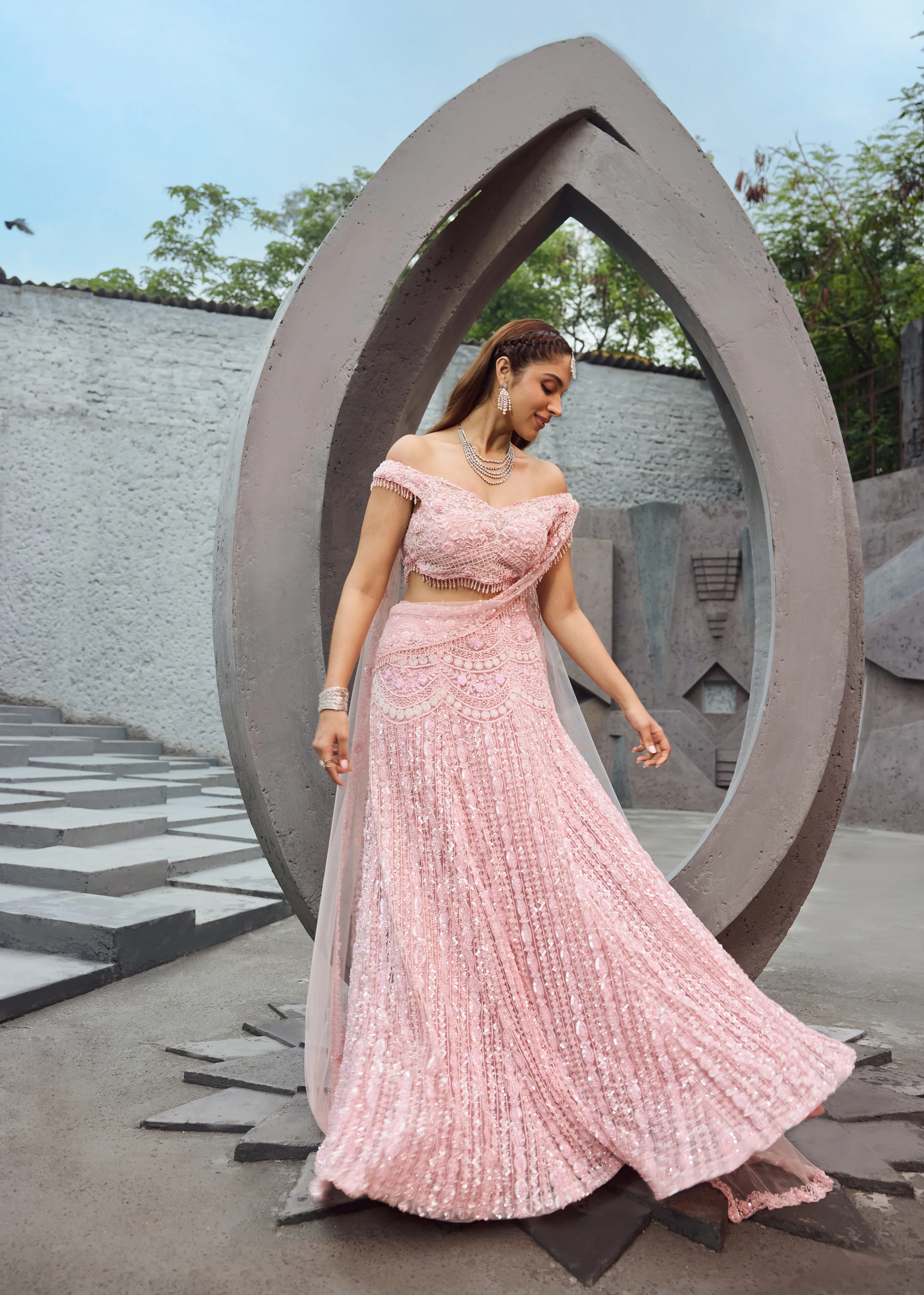 Flamingo -  Soft Pink shimmer lehenga - Image 7