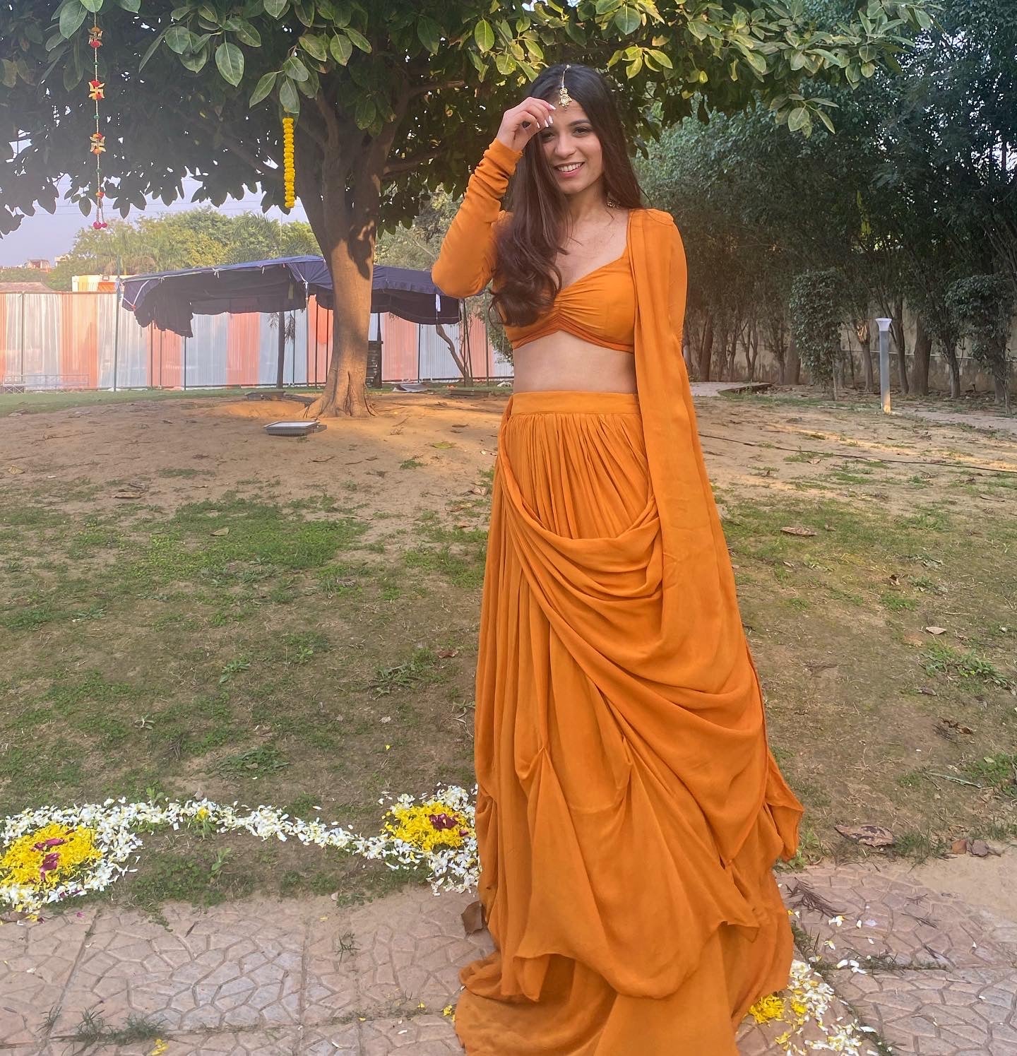 Fresh Orange Flowy Lehenga - Image 4