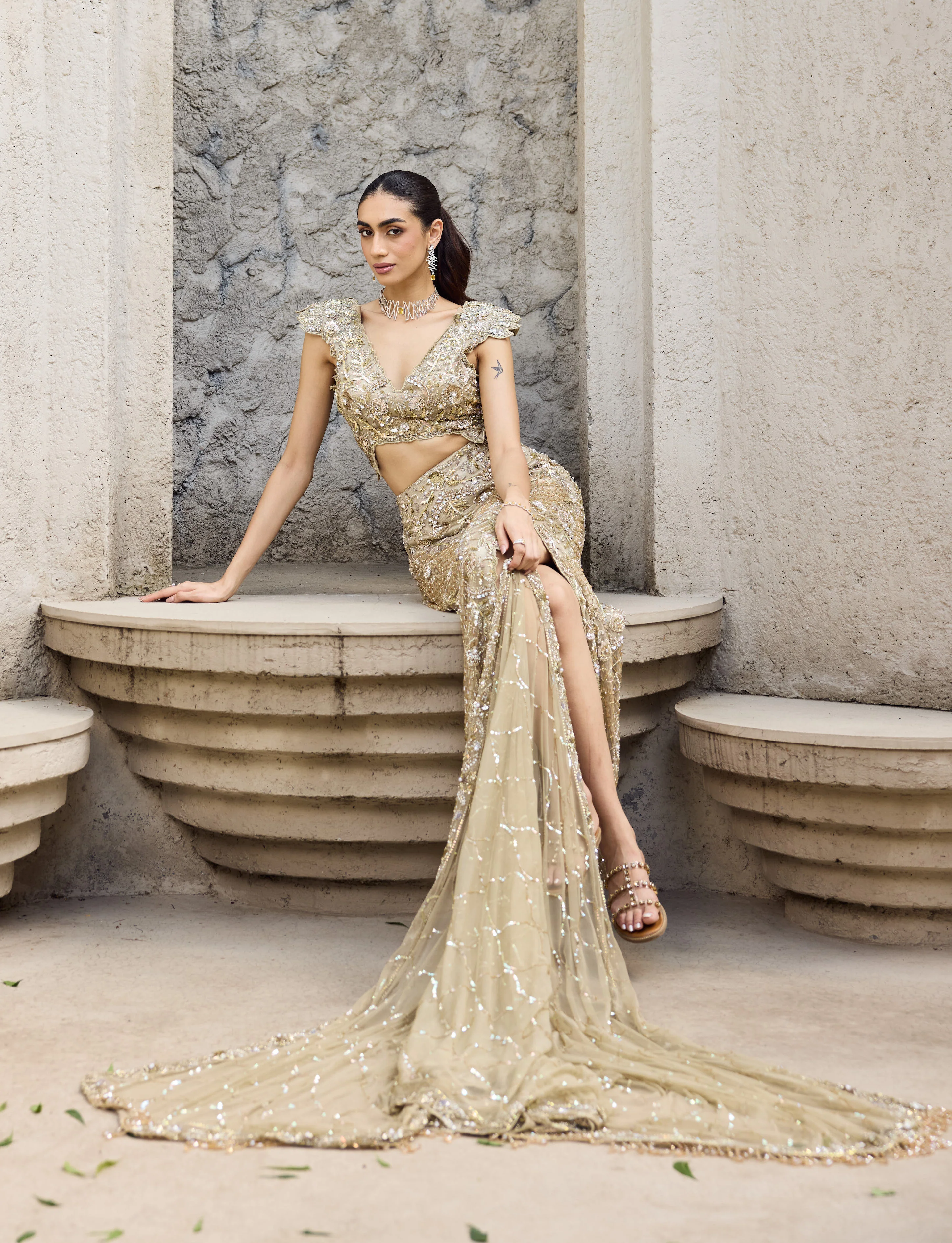 Gilded cut work gown - Image 9