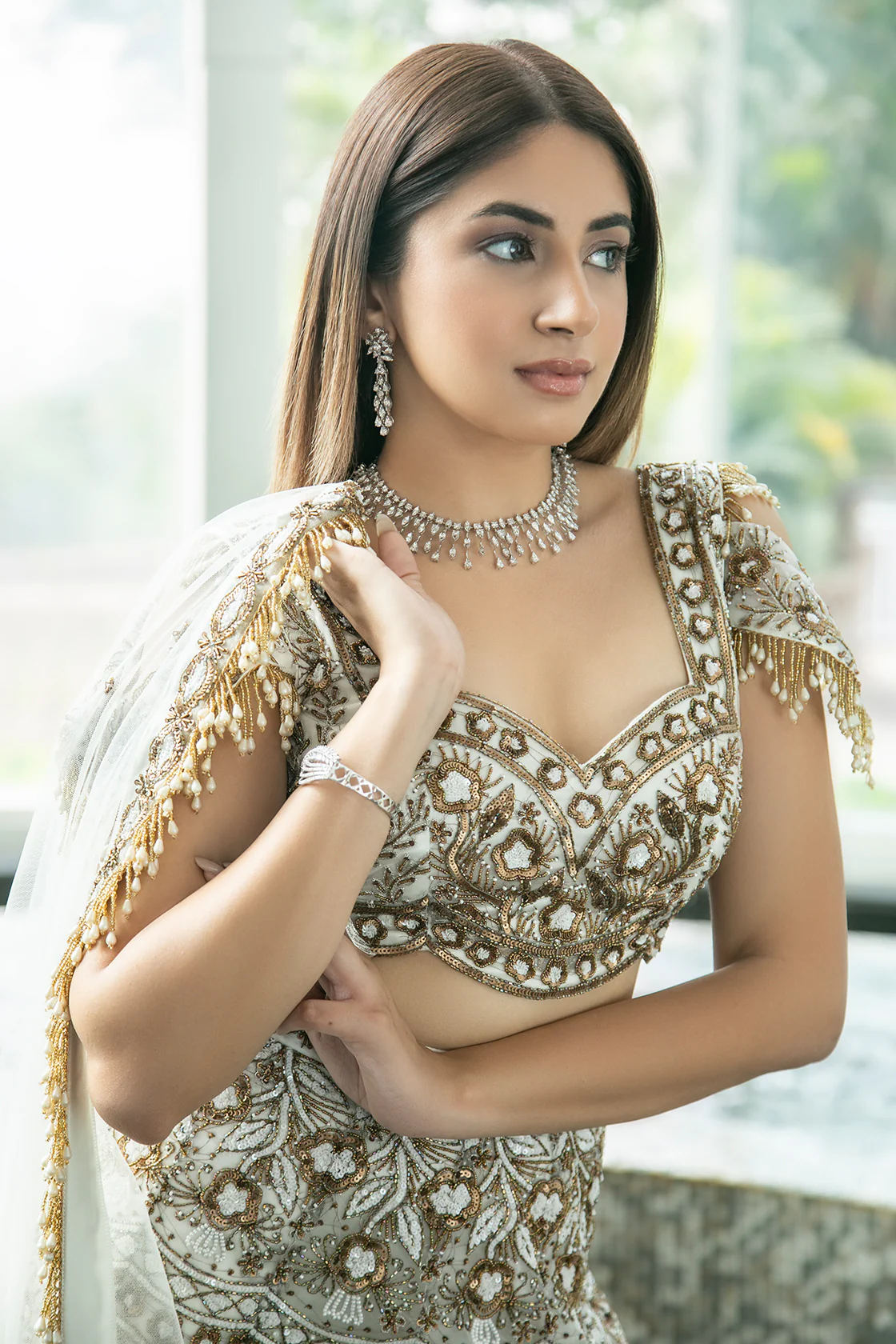 Gold & Ivory Embroidered Lehenga - Image 3