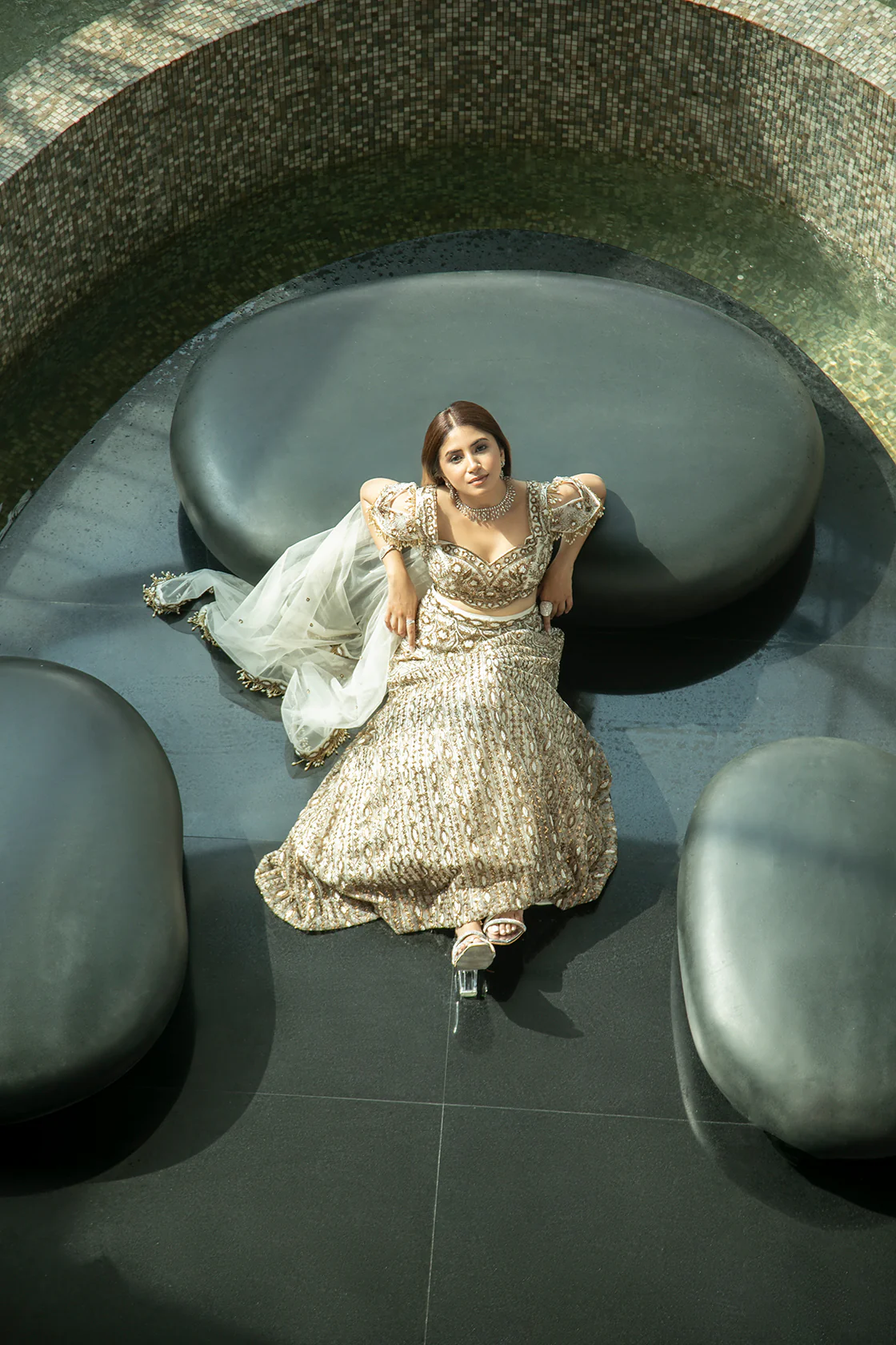 Gold & Ivory Embroidered Lehenga - Image 4