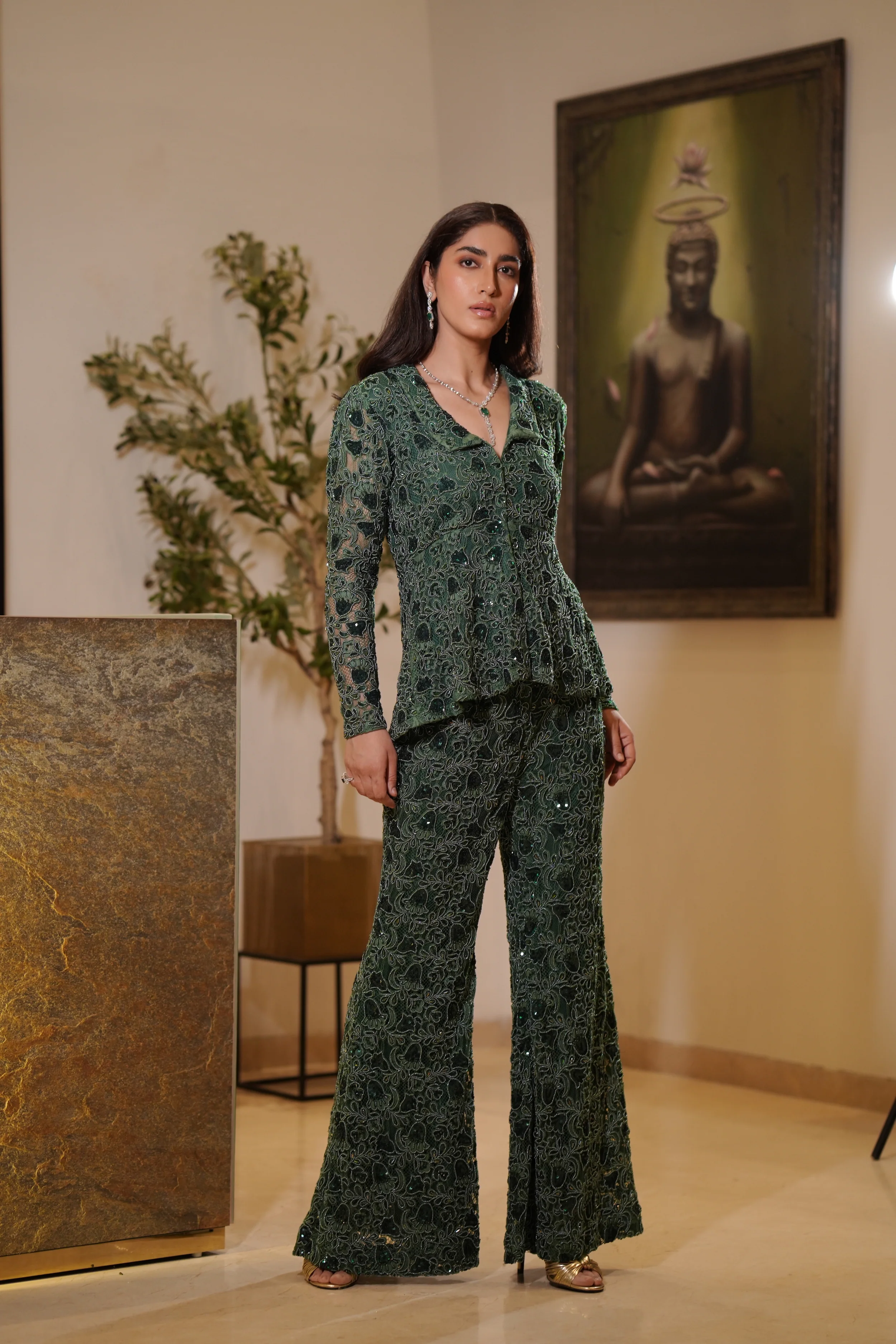Green Embroidered Co-ord set - Image 3