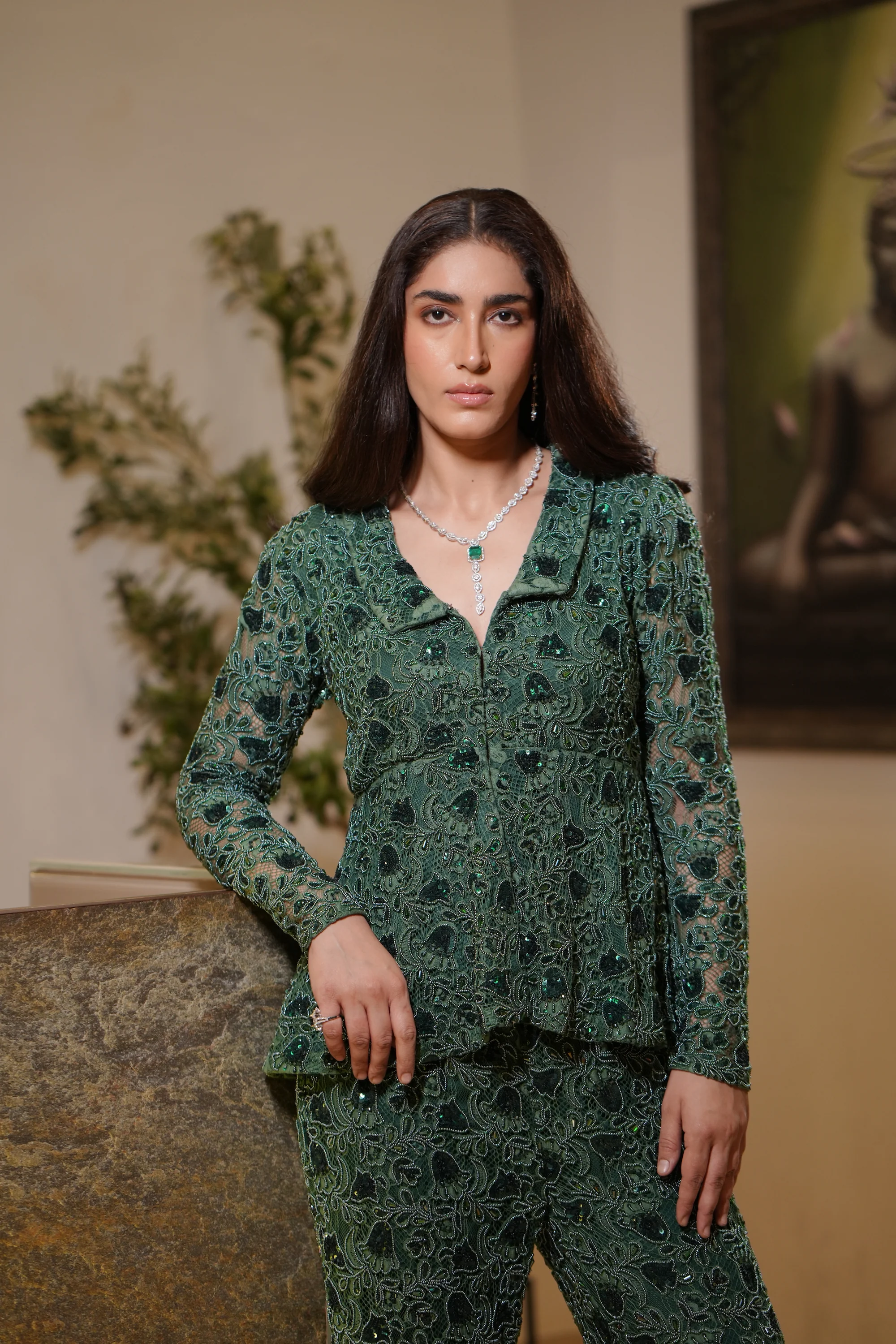 Green Embroidered Co-ord set - Image 6