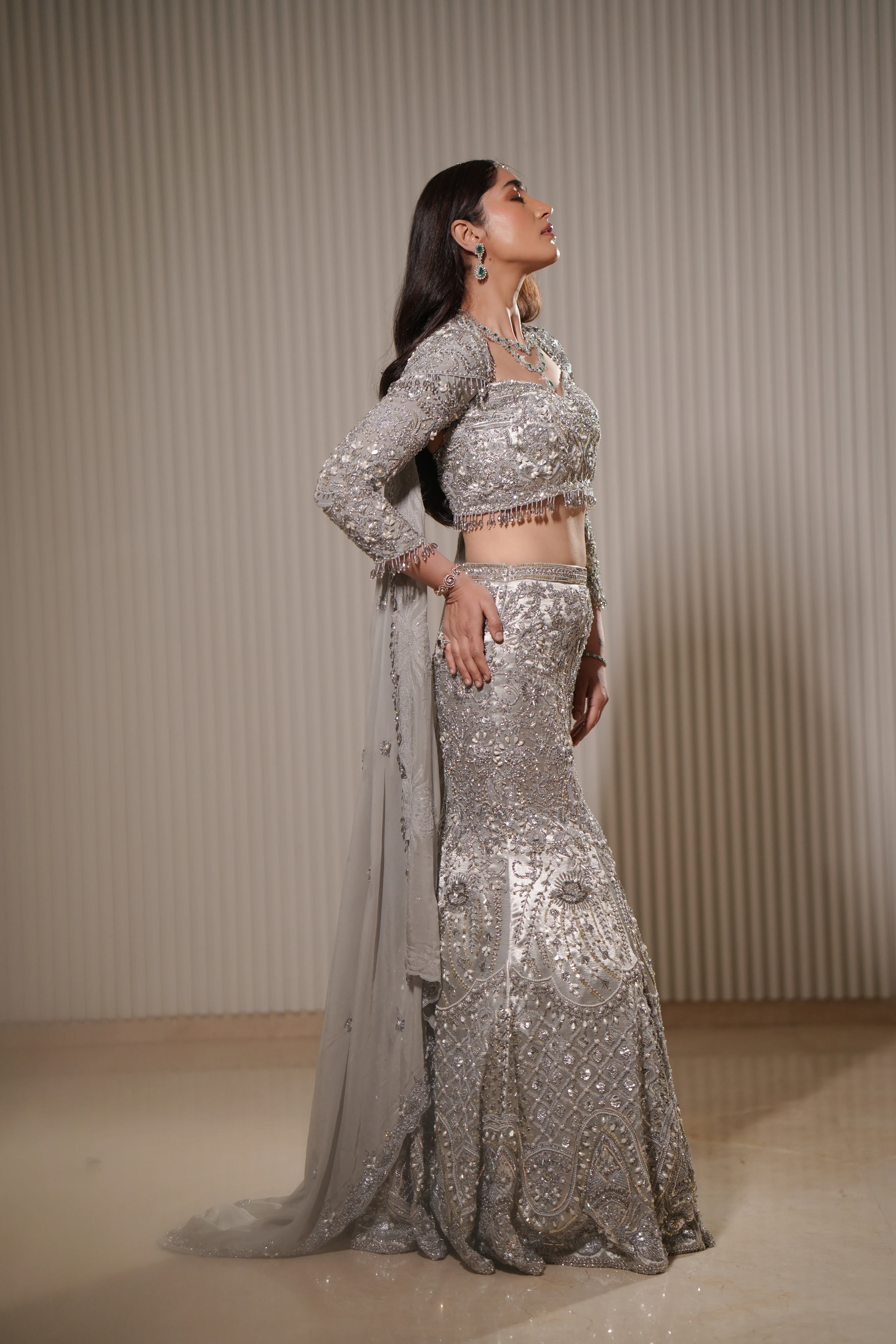 Luna - A silver mermaid lehenga - Image 11