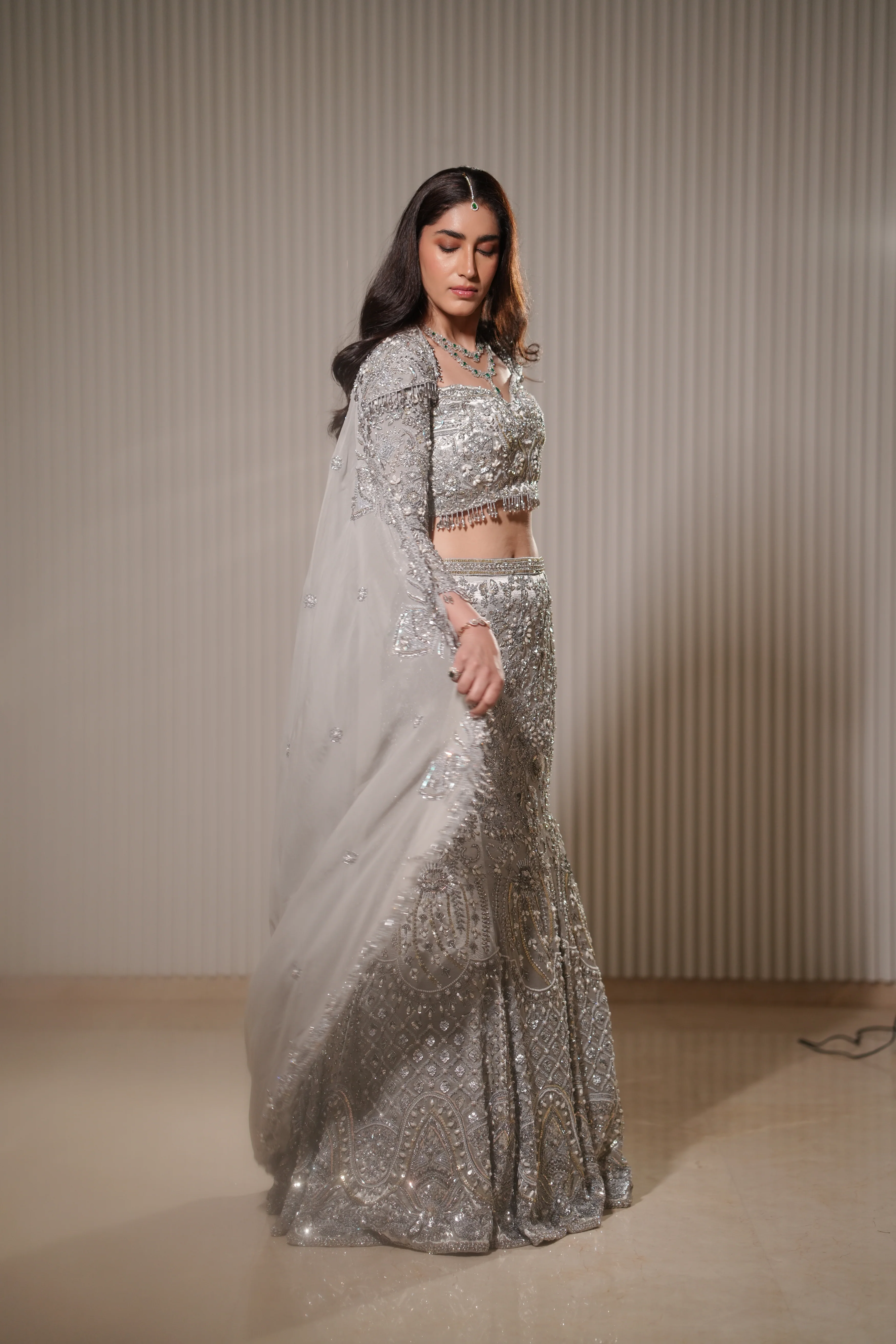Luna - A silver mermaid lehenga - Image 16