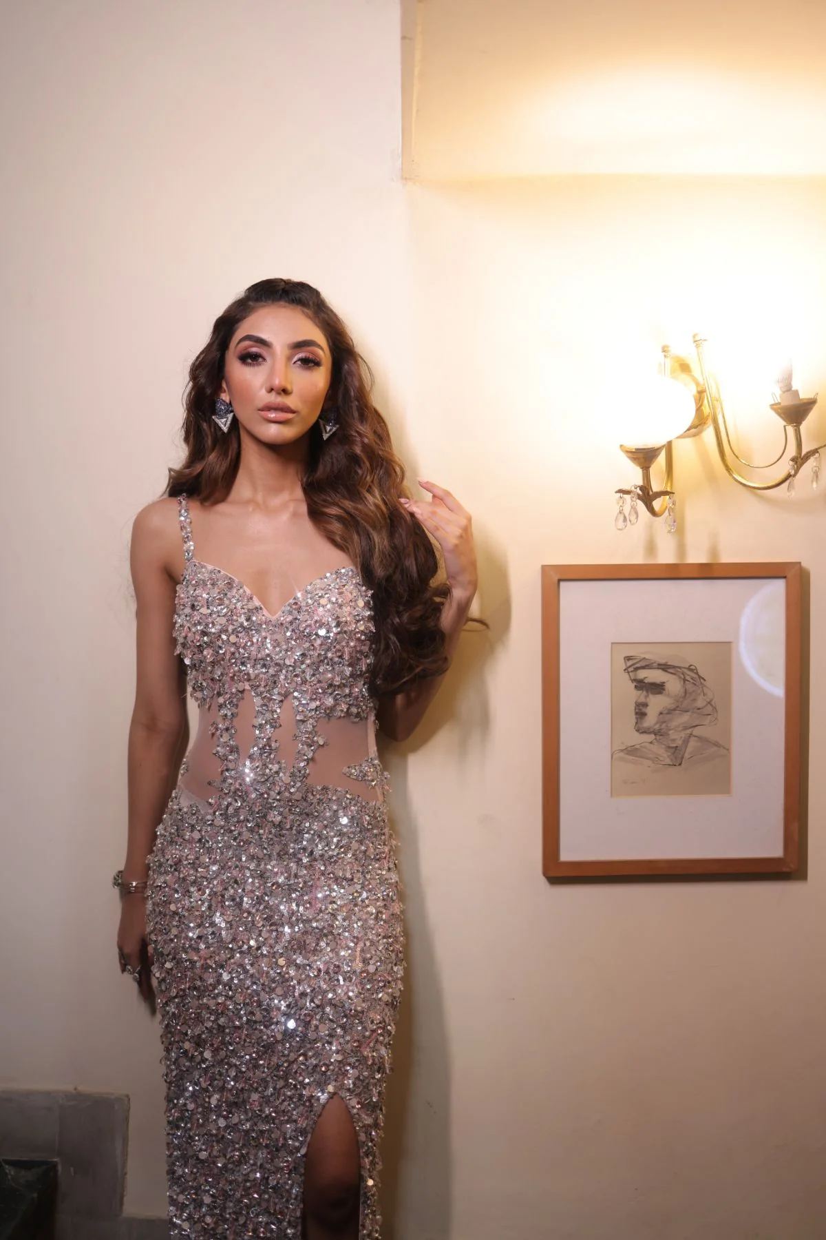 Mera Pink & Silver Stone Gown - Image 4