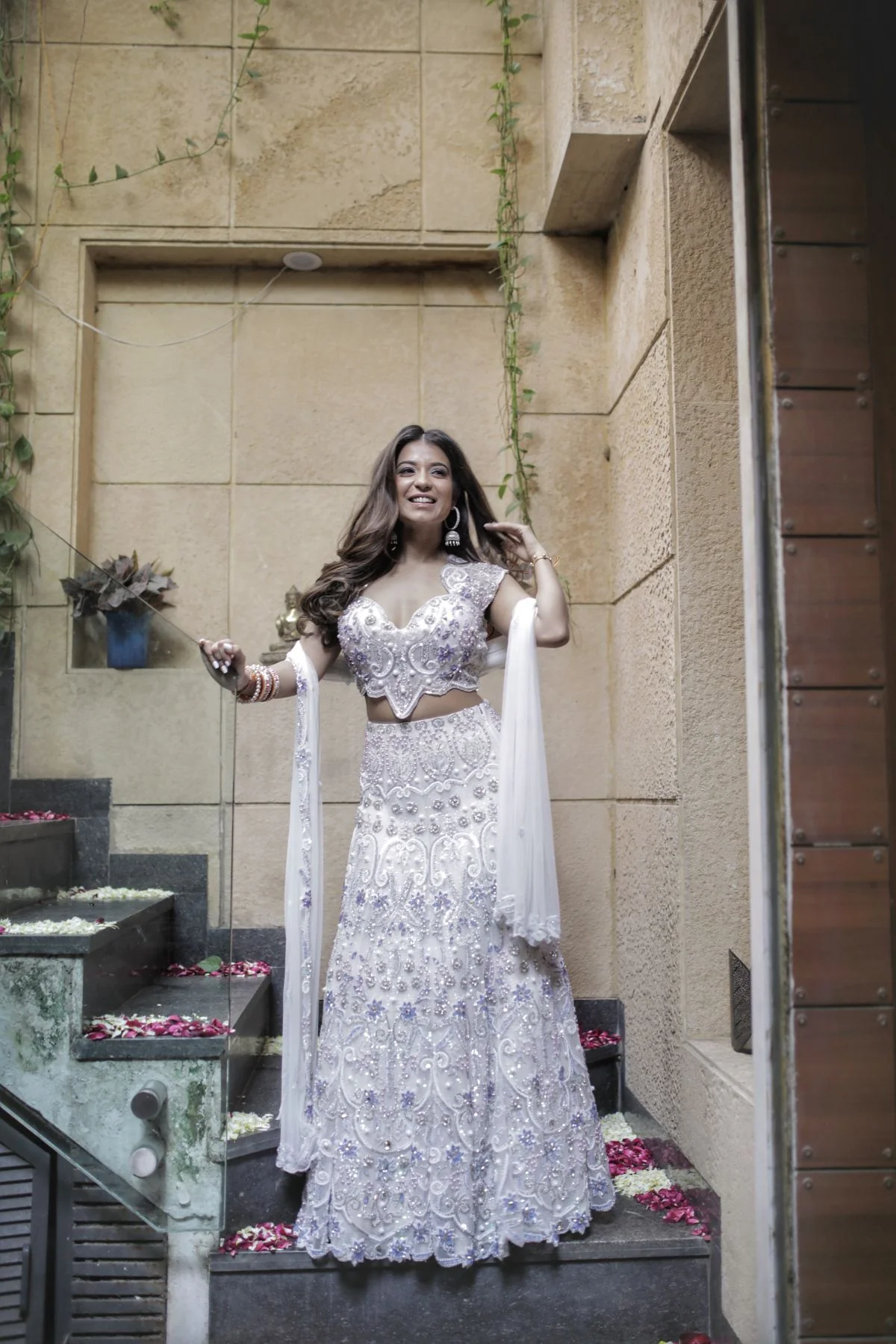 Mera White & Lavender Embroidered Lehenga - Image 3