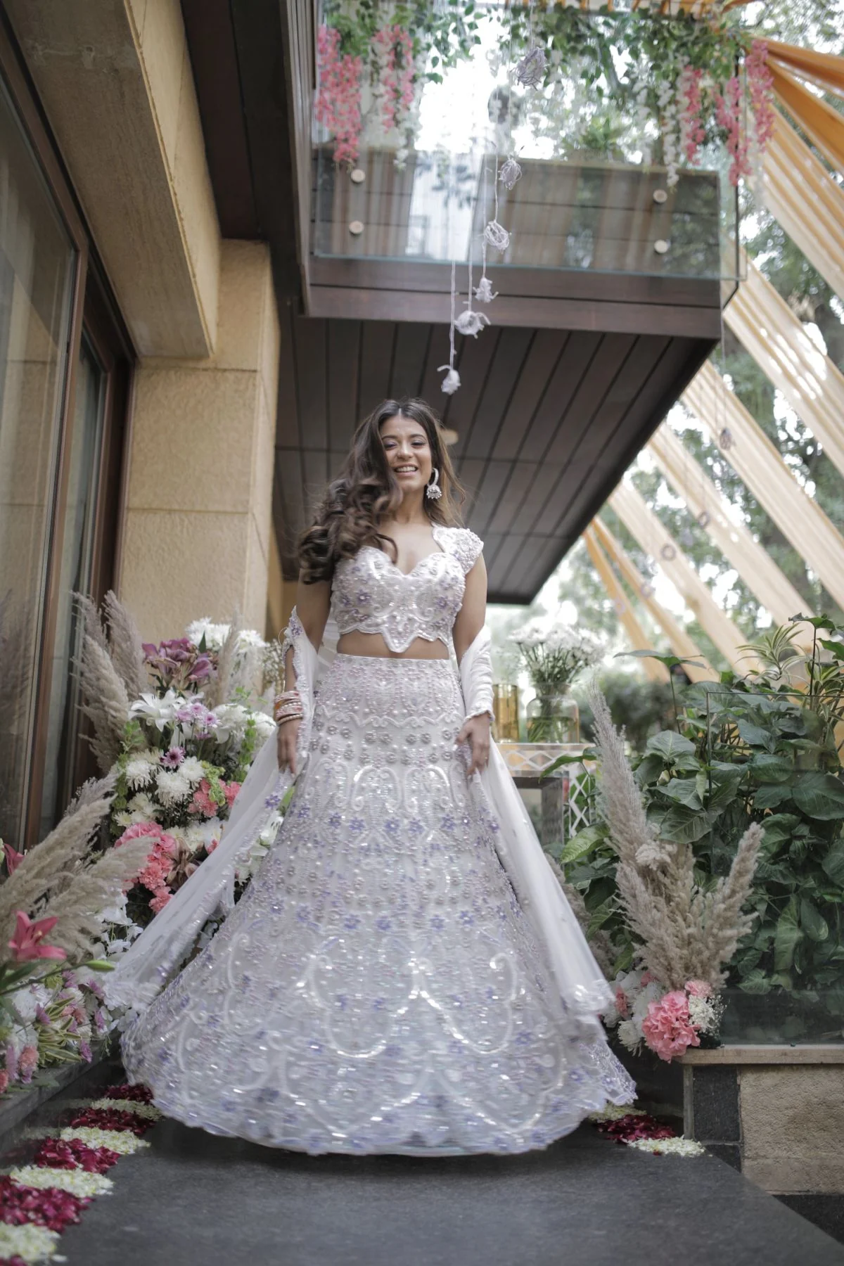 Mera White & Lavender Embroidered Lehenga - Image 4
