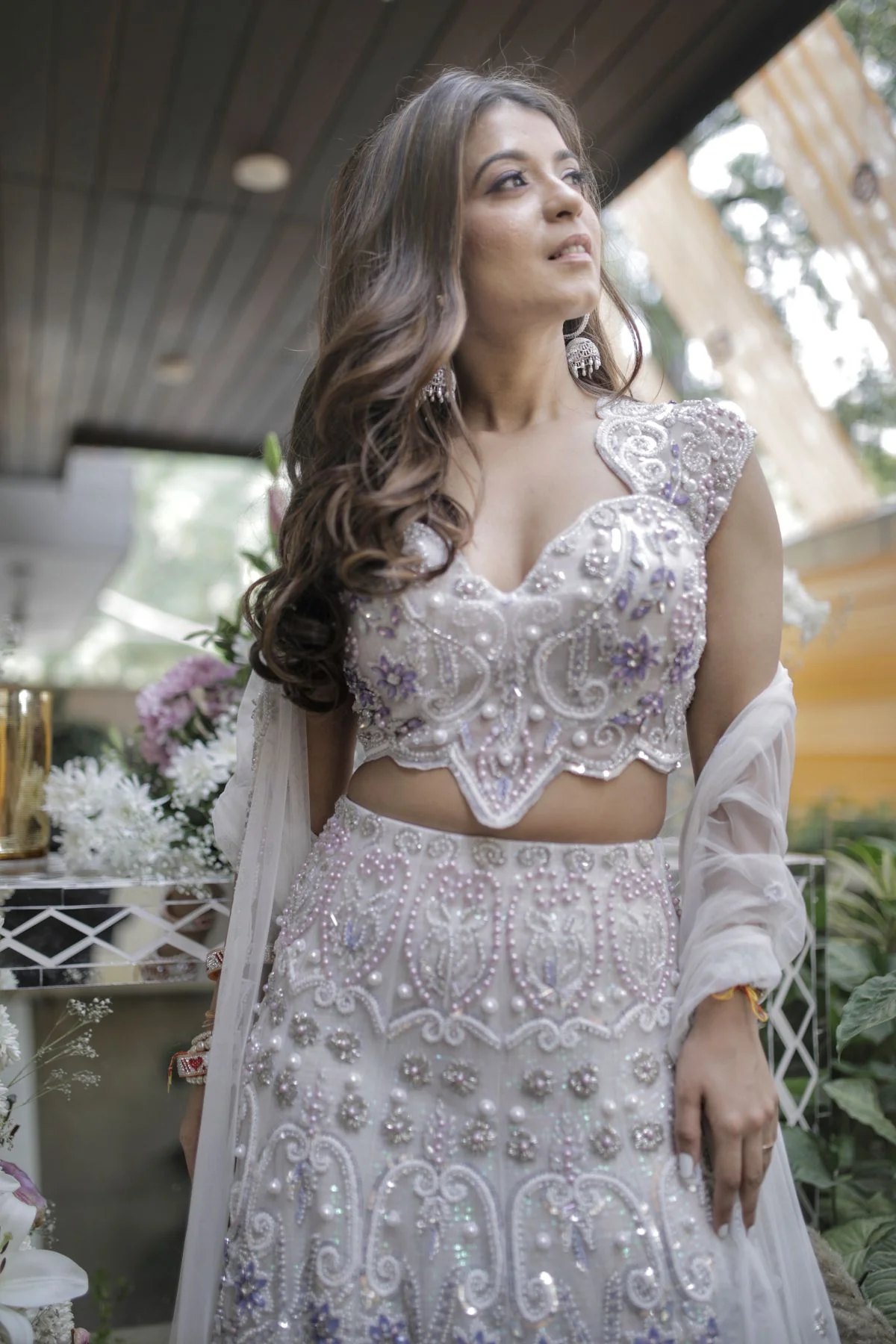 Mera White & Lavender Embroidered Lehenga - Image 5