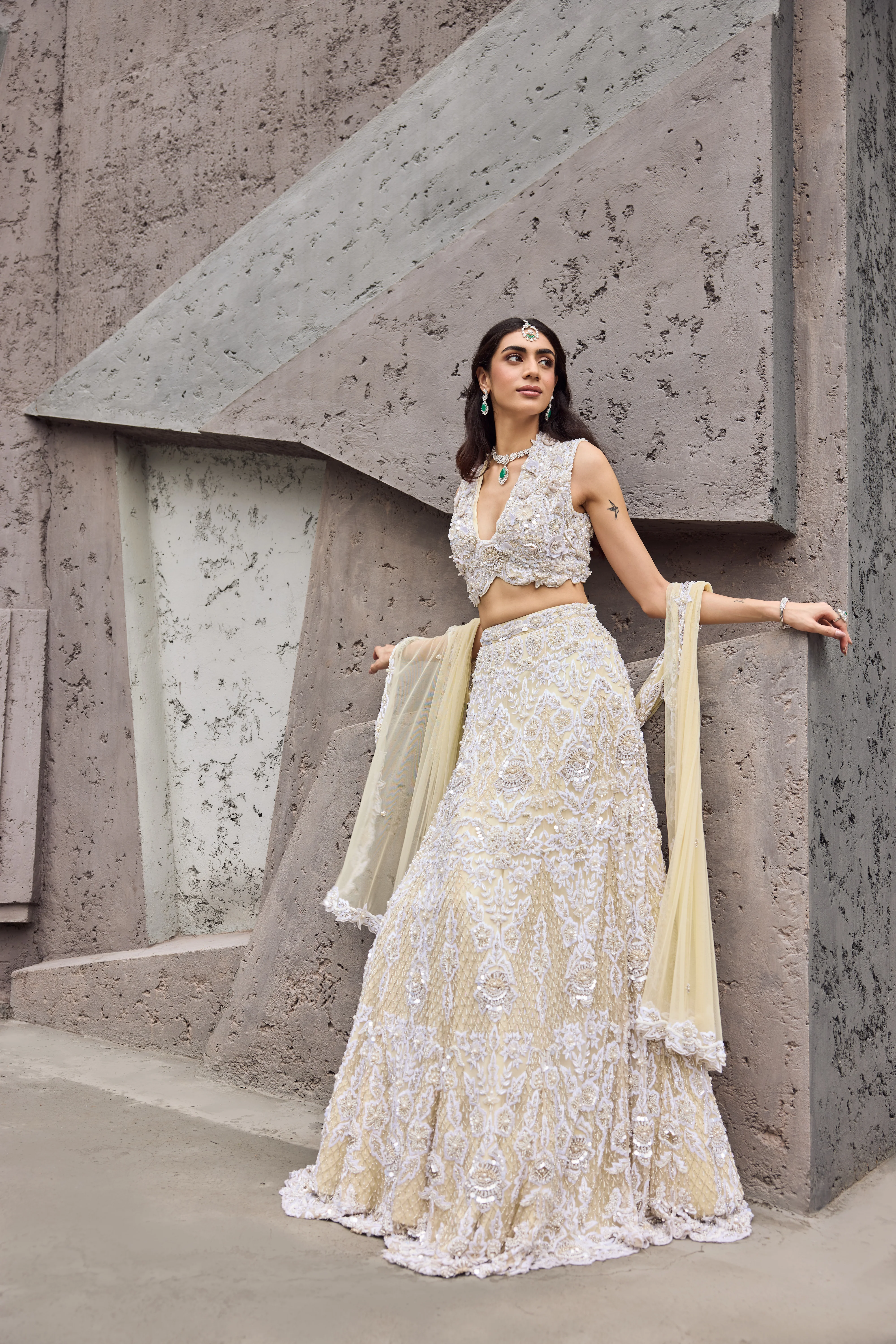 Opal - An Ivory shimmer sangeet lehenga - Image 3