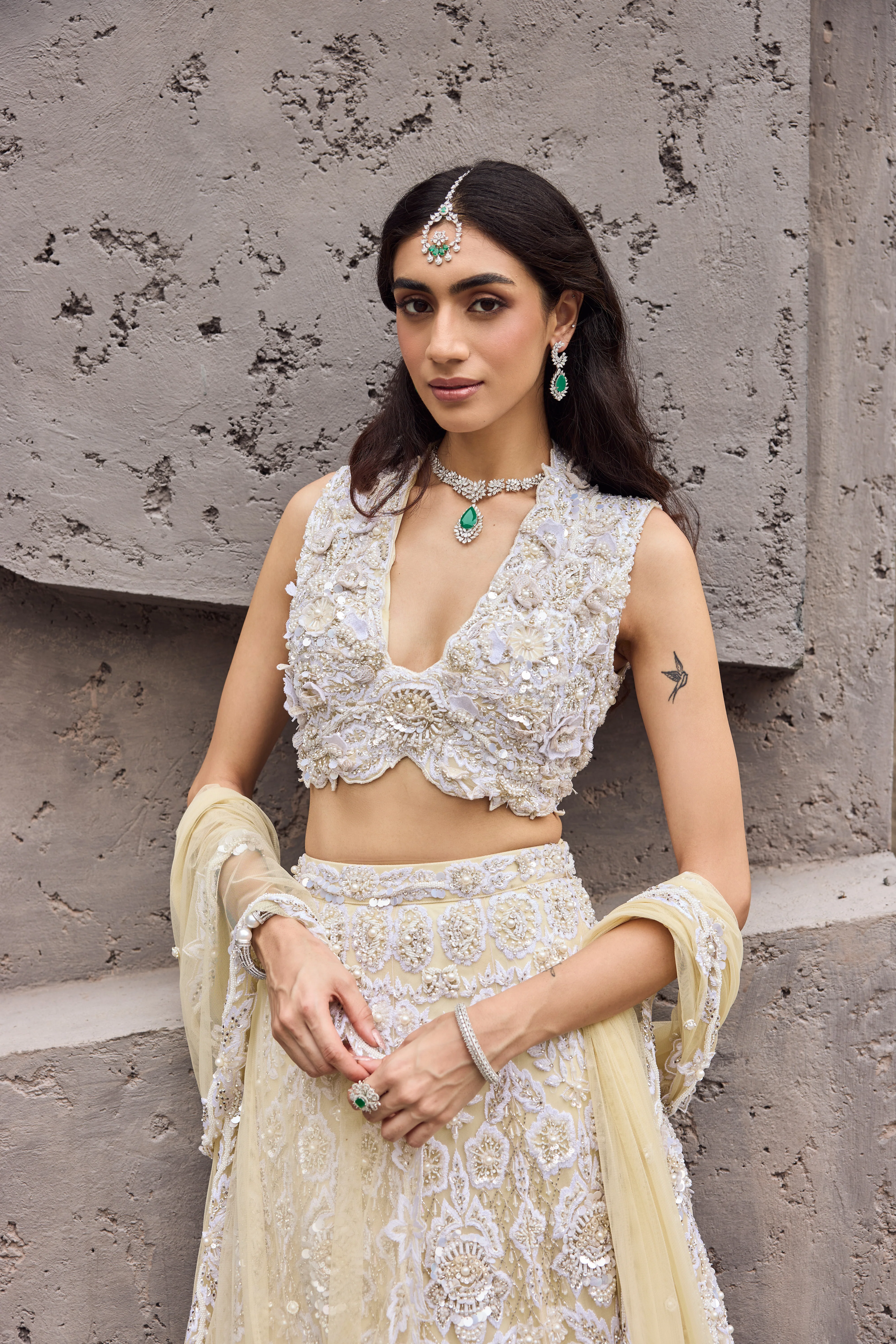 Opal - An Ivory shimmer sangeet lehenga - Image 4