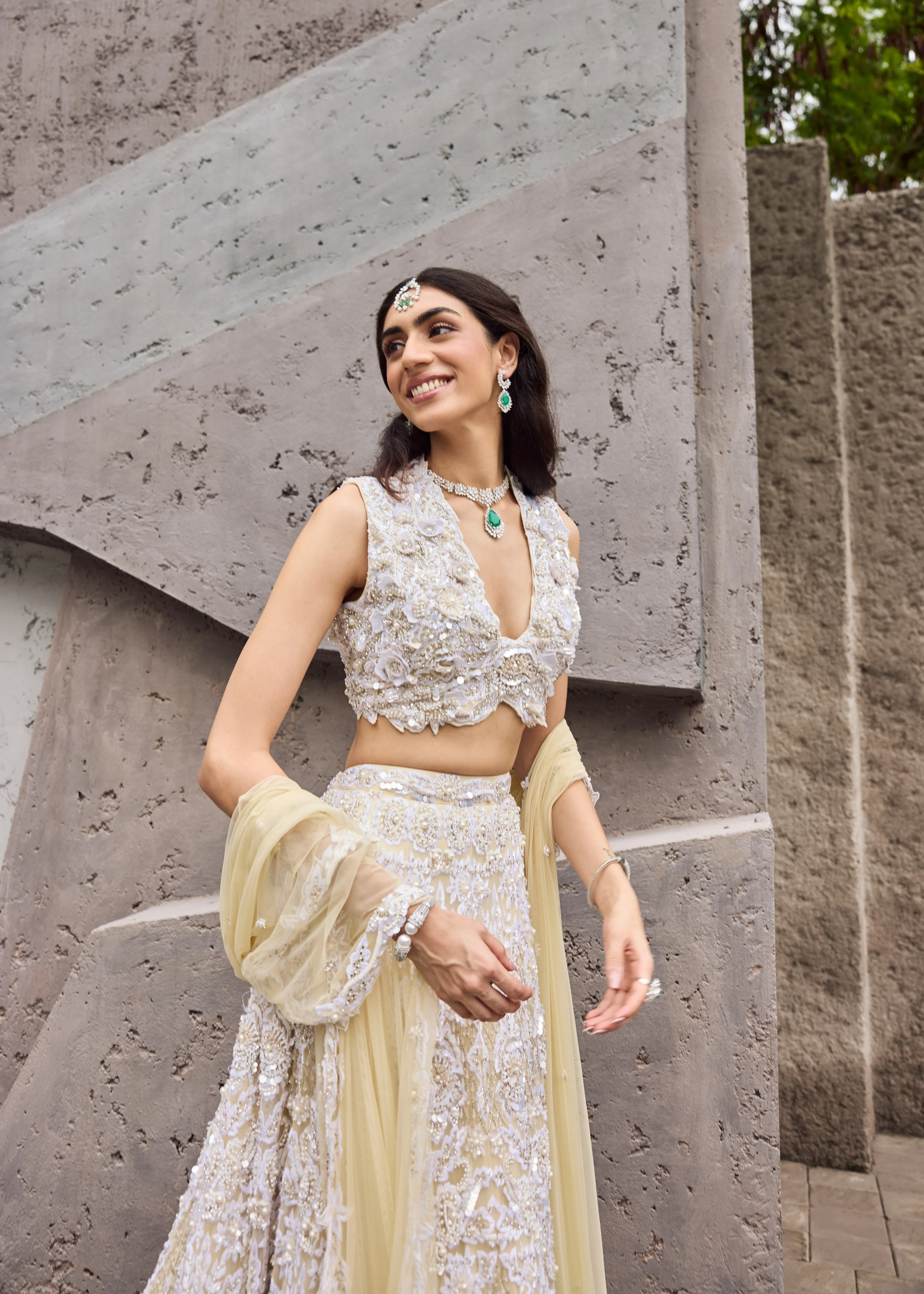 Opal - An Ivory shimmer sangeet lehenga - Image 5