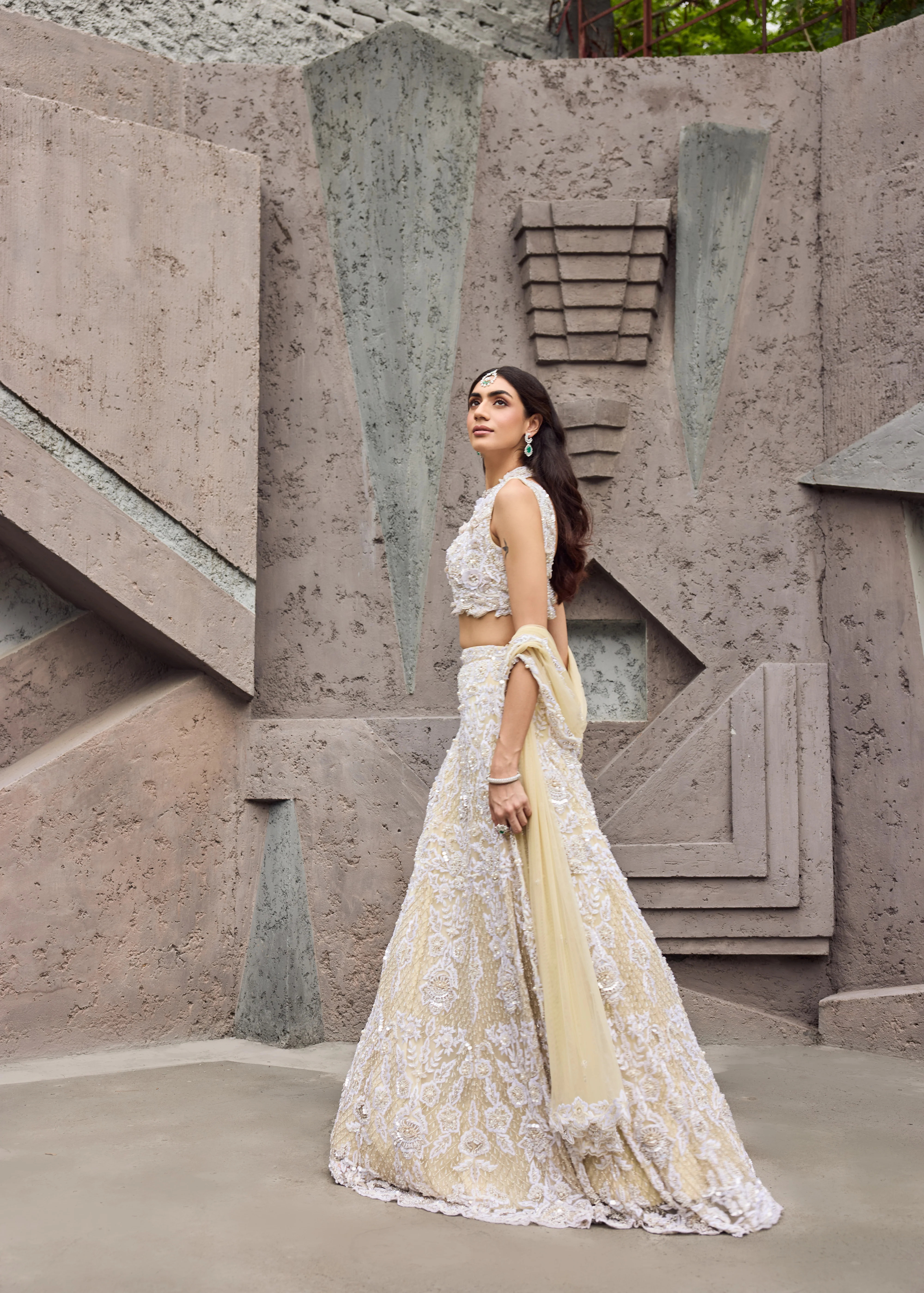 Opal - An Ivory shimmer sangeet lehenga - Image 6
