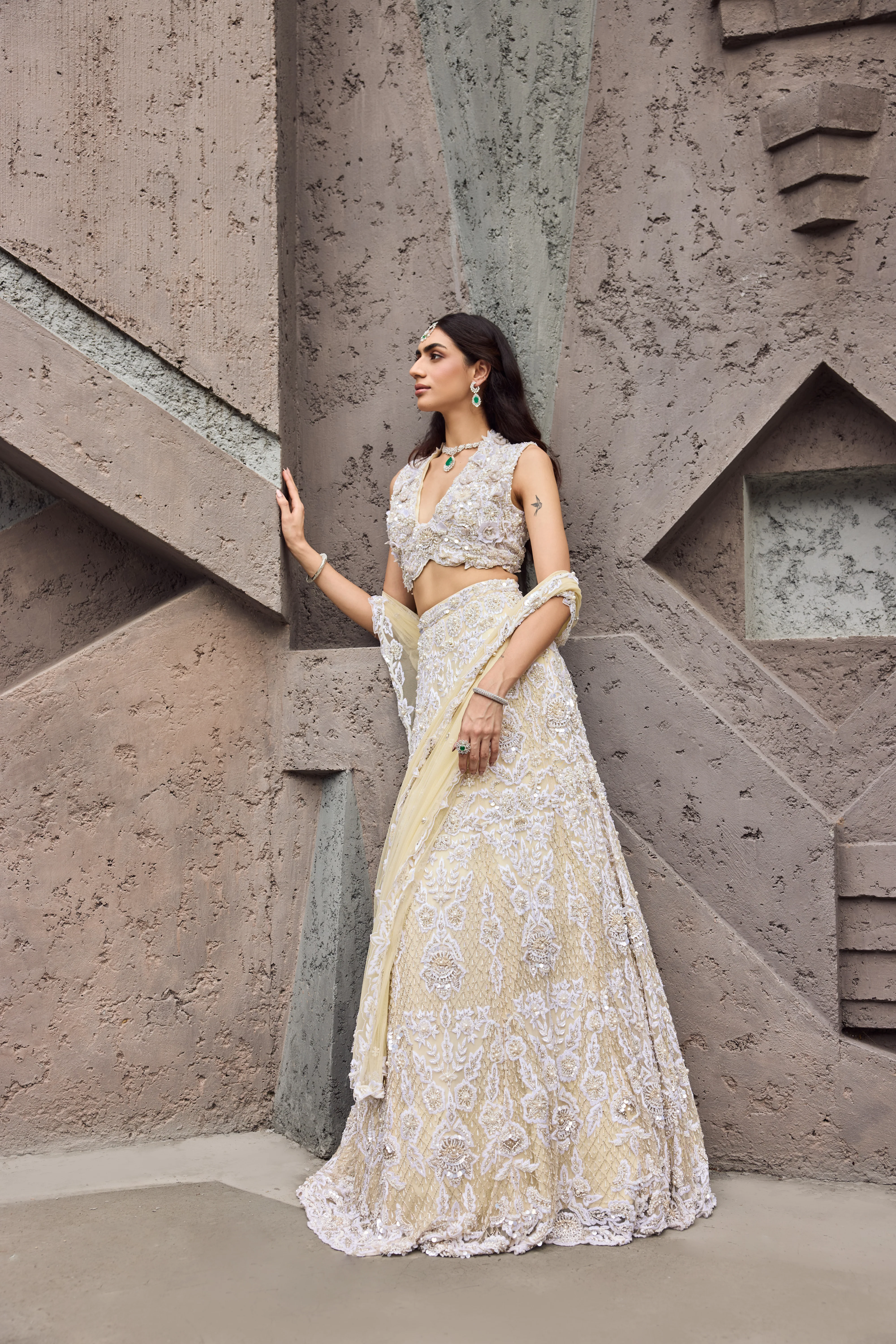 Opal - An Ivory shimmer sangeet lehenga - Image 7