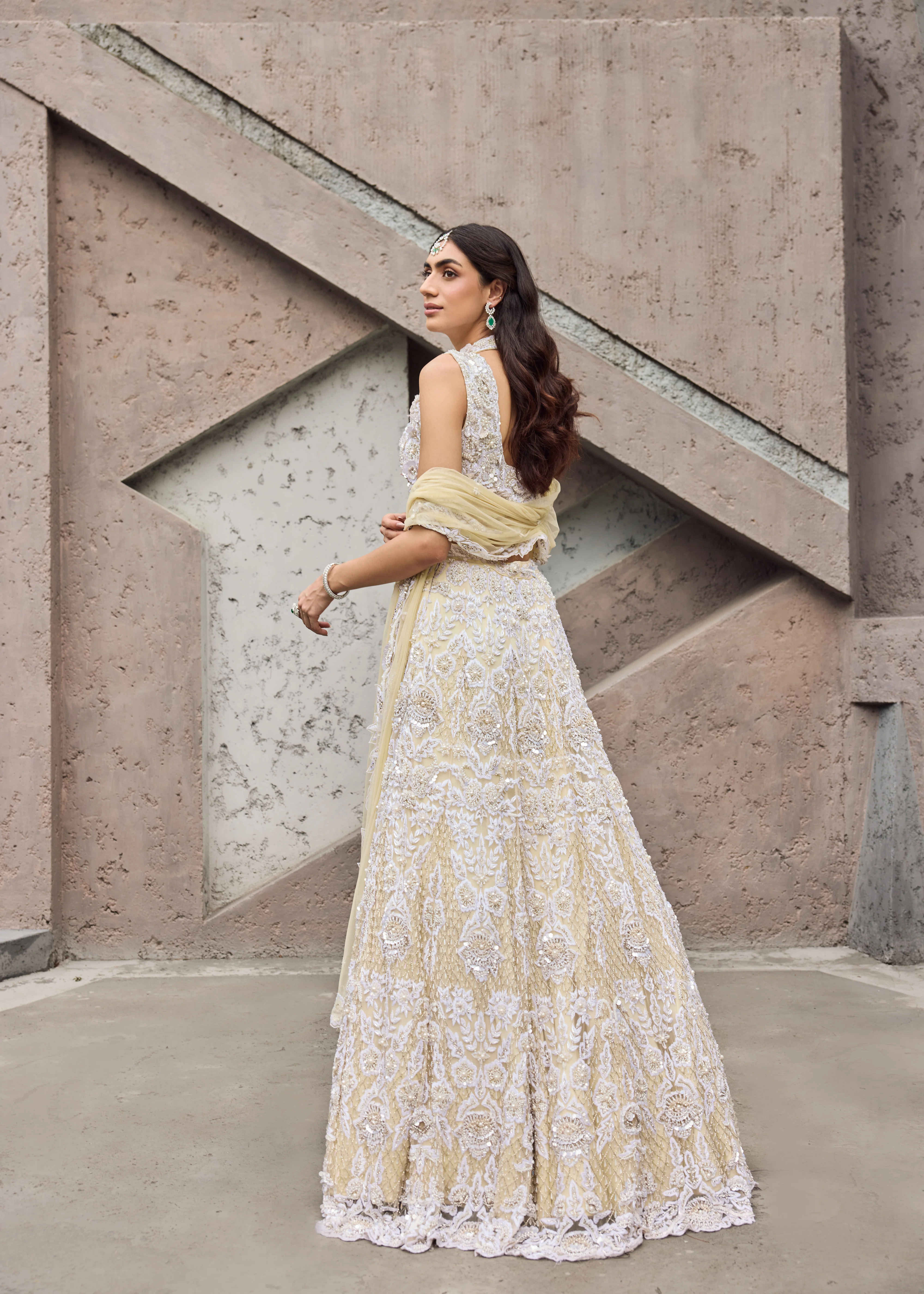 Opal - An Ivory shimmer sangeet lehenga - Image 8
