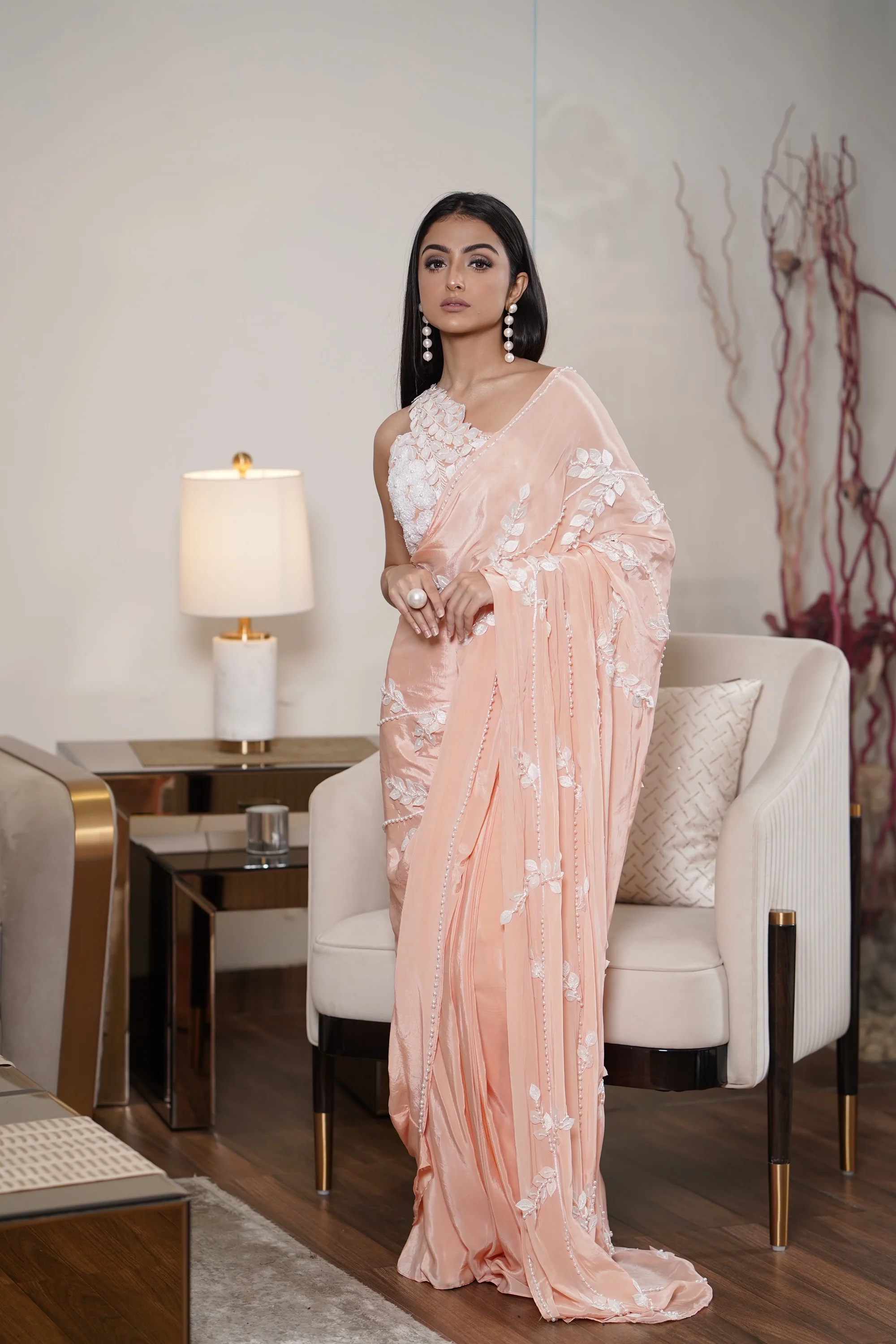 Peach Applique Saree - Image 4