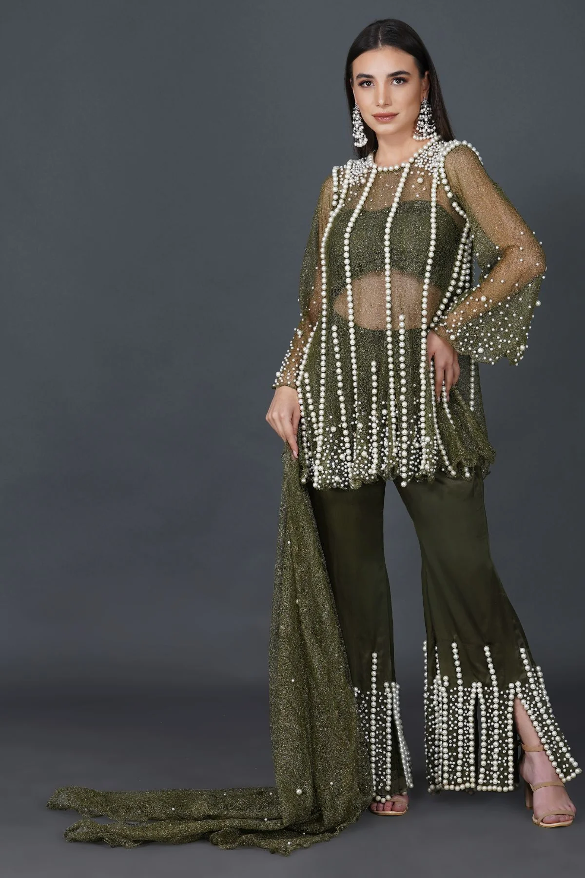 Pearl Cropped Sharara & Kaftan Set - Image 4