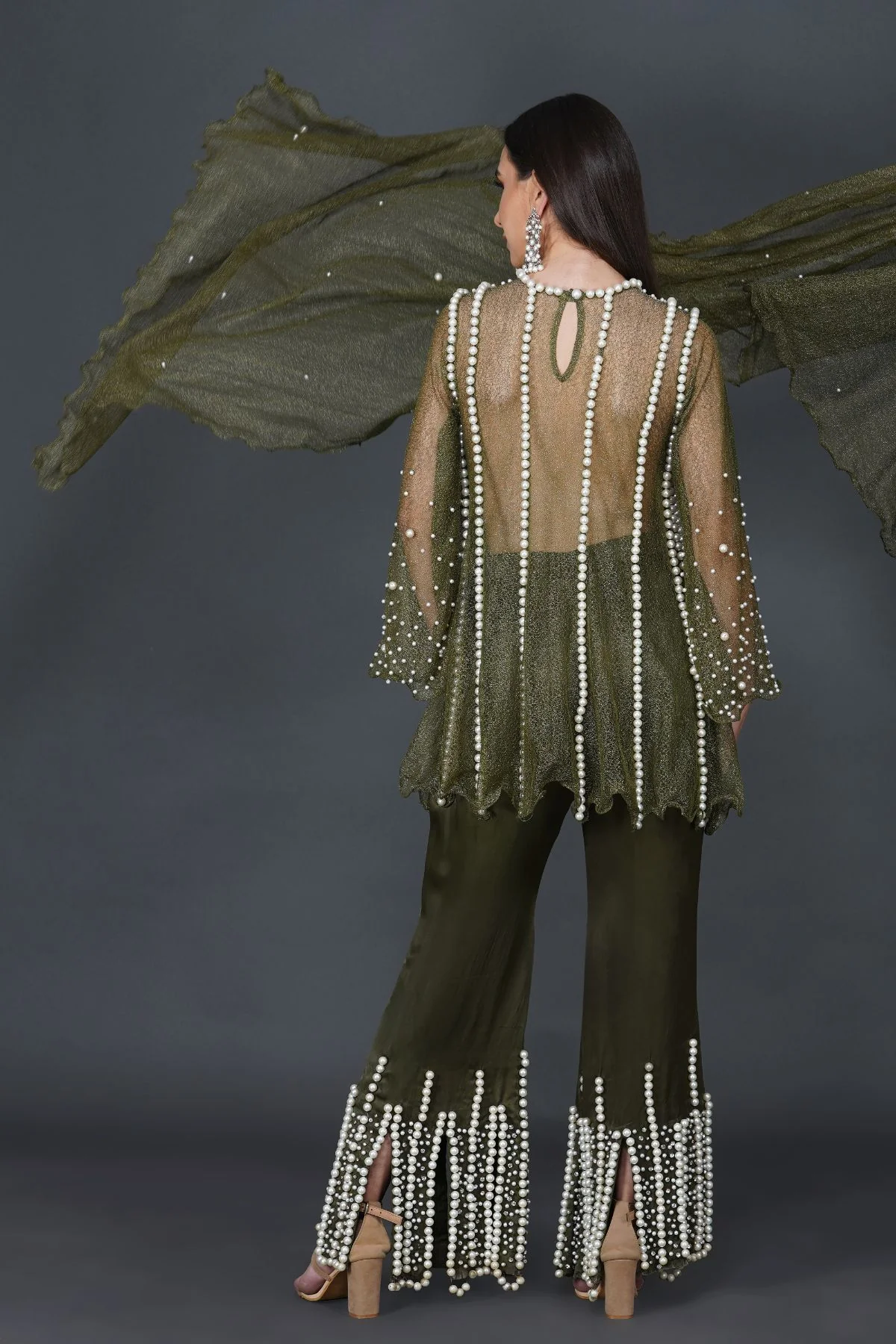 Pearl Cropped Sharara & Kaftan Set - Image 5