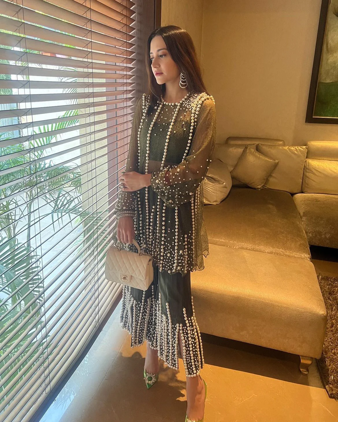 Pearl Cropped Sharara & Kaftan Set - Image 6