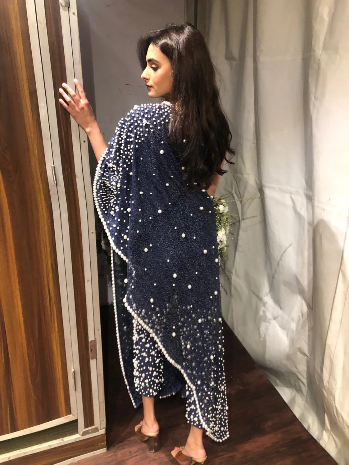 Pearl Embelished One Shoulder Kaftan With Cigarette Pants - Image 6