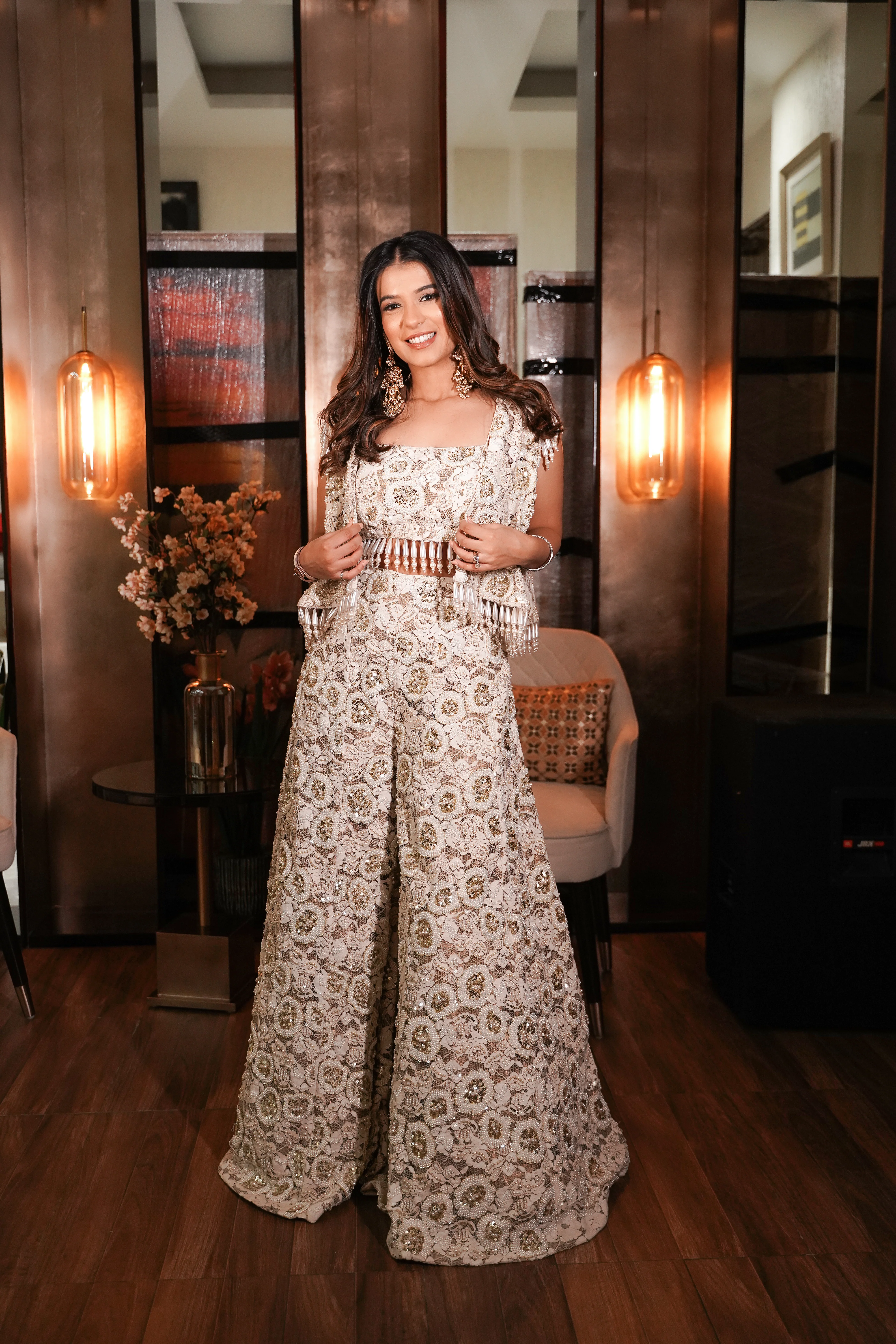 Pearl & Golden Sequin Sharara, Jacket Set - Image 3