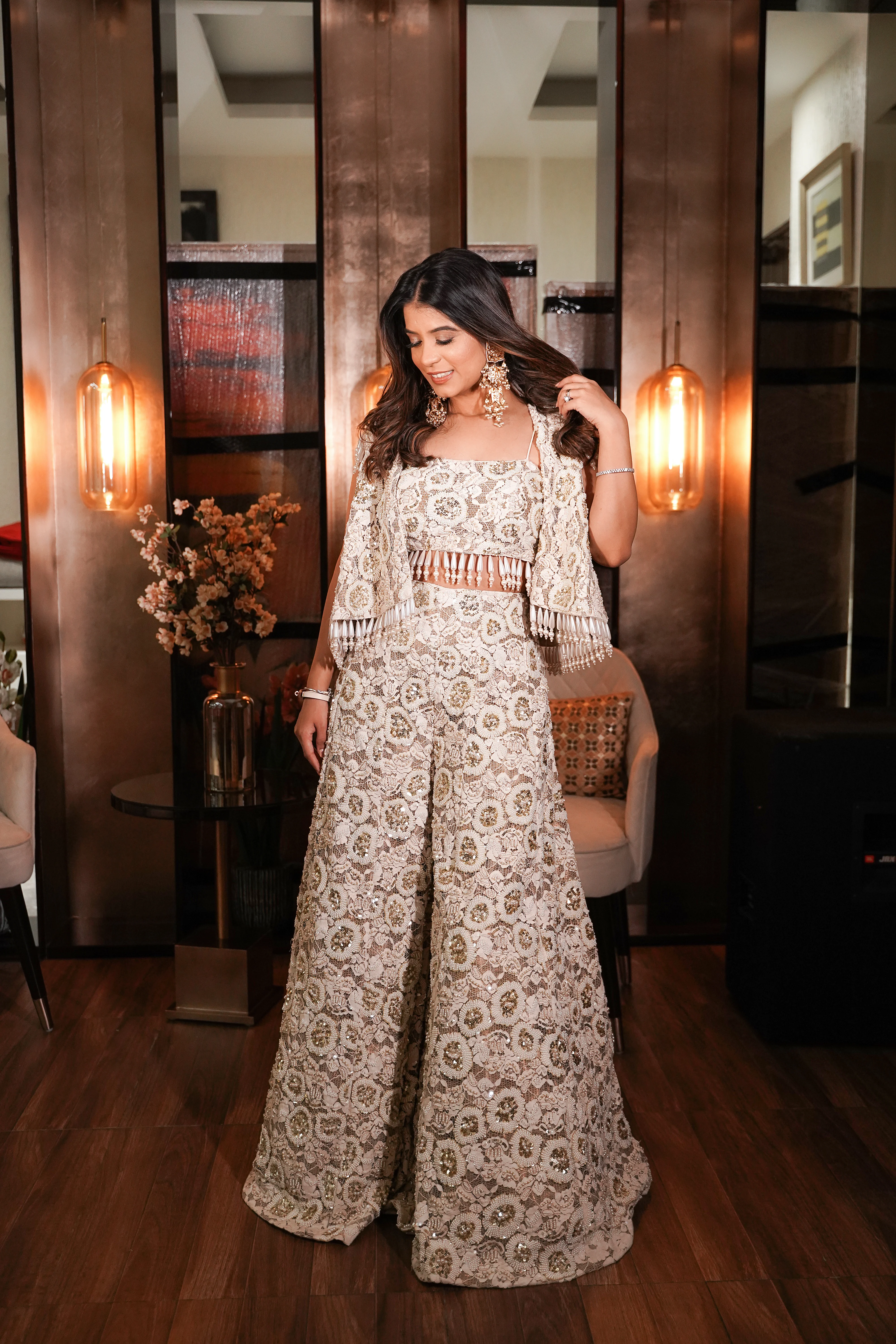 Pearl & Golden Sequin Sharara, Jacket Set - Image 4