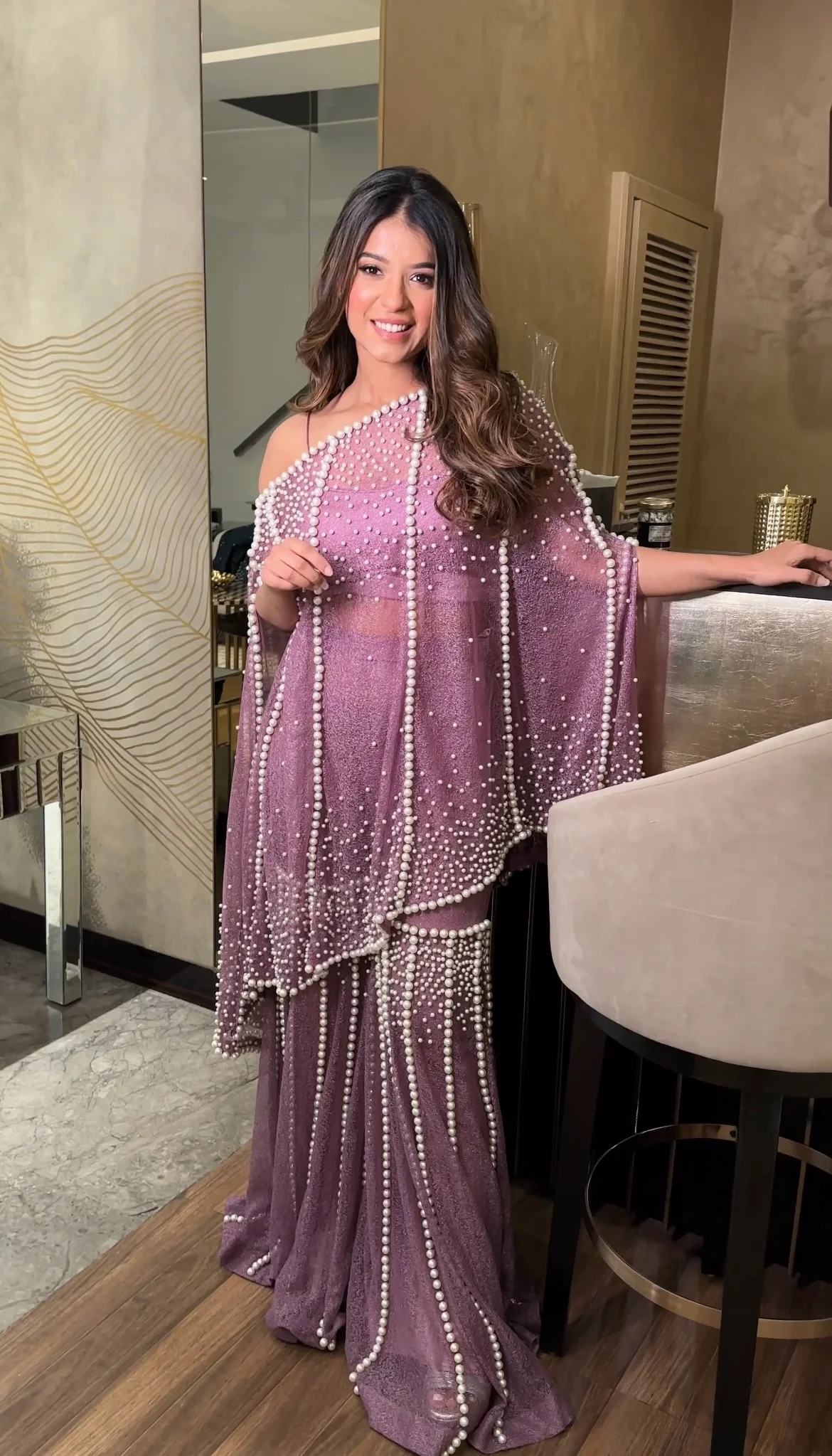 Pearl Lilac Cape & Sharara Set - Image 3