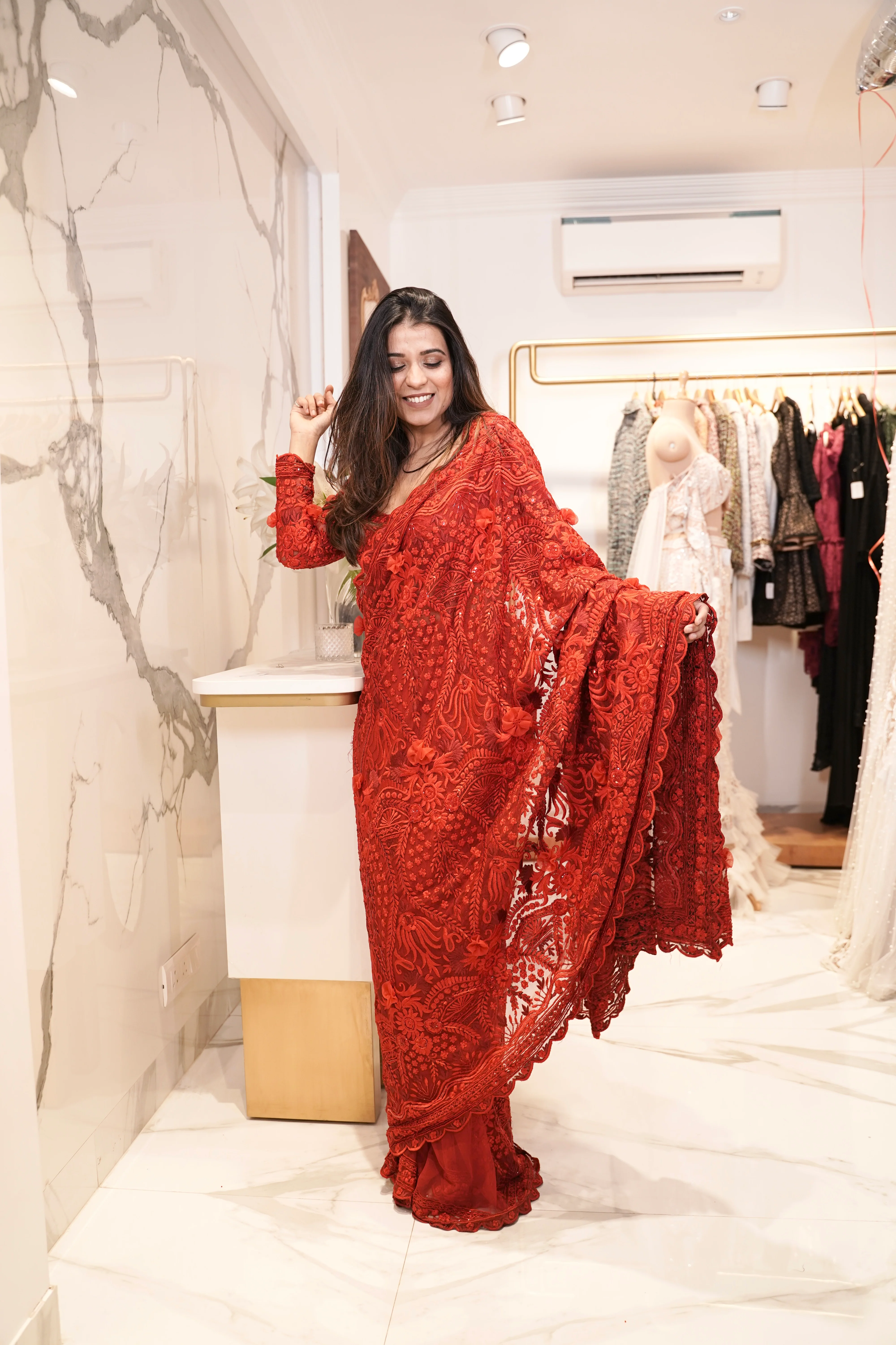 Red Thread & Sequin Sari - Image 4