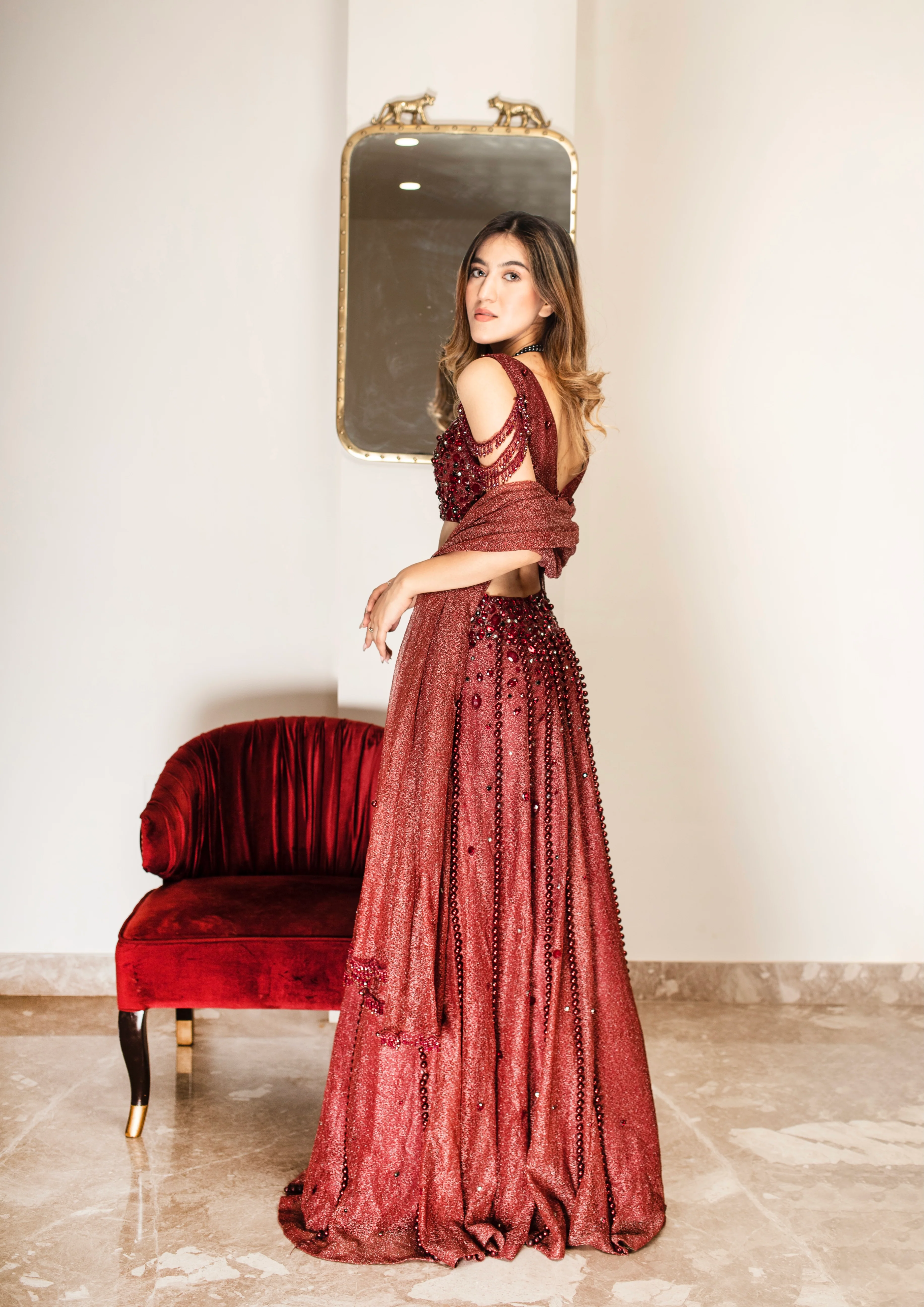 Ruby Rhinestone Lehenga - Image 3