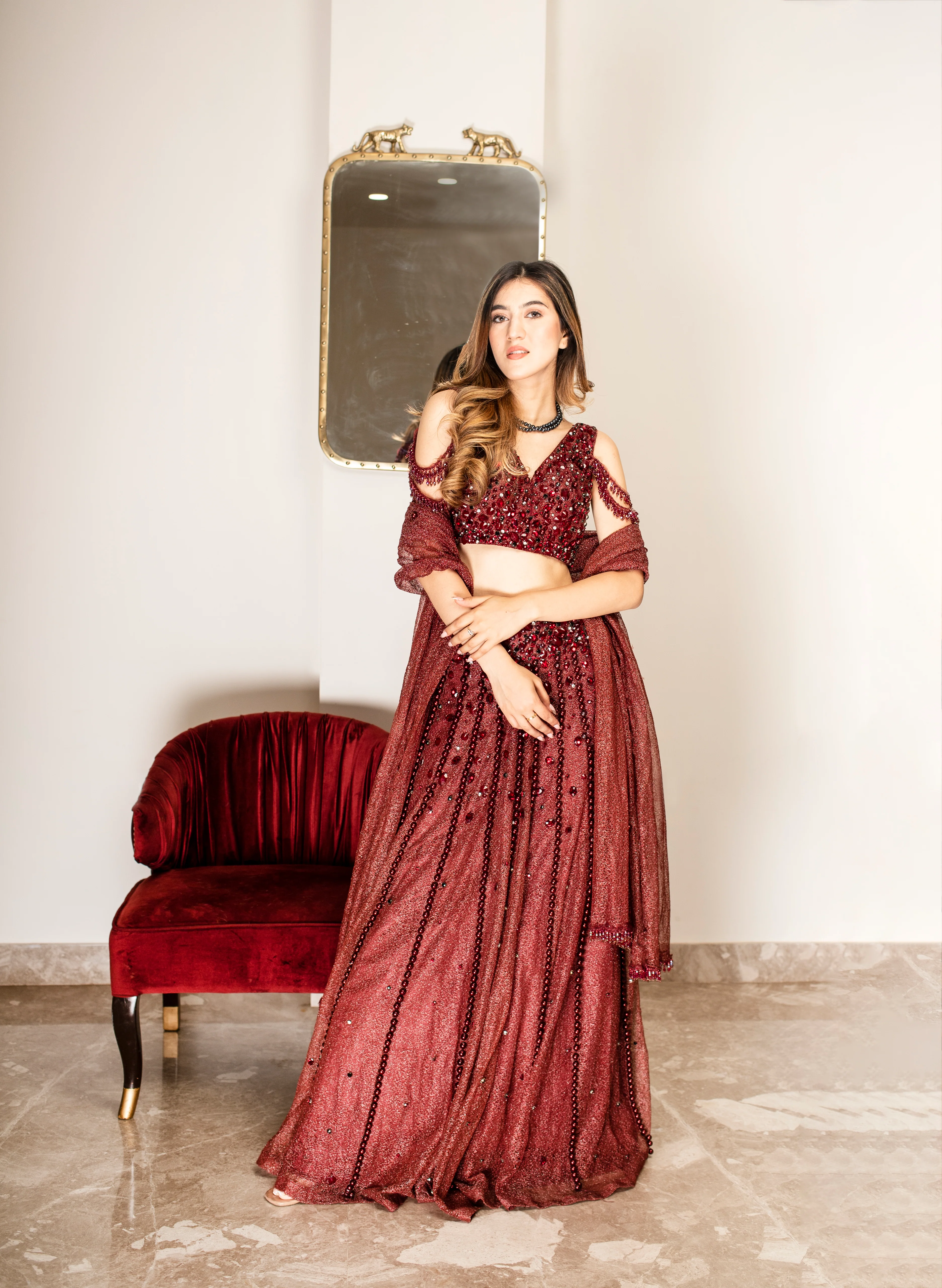Ruby Rhinestone Lehenga - Image 4